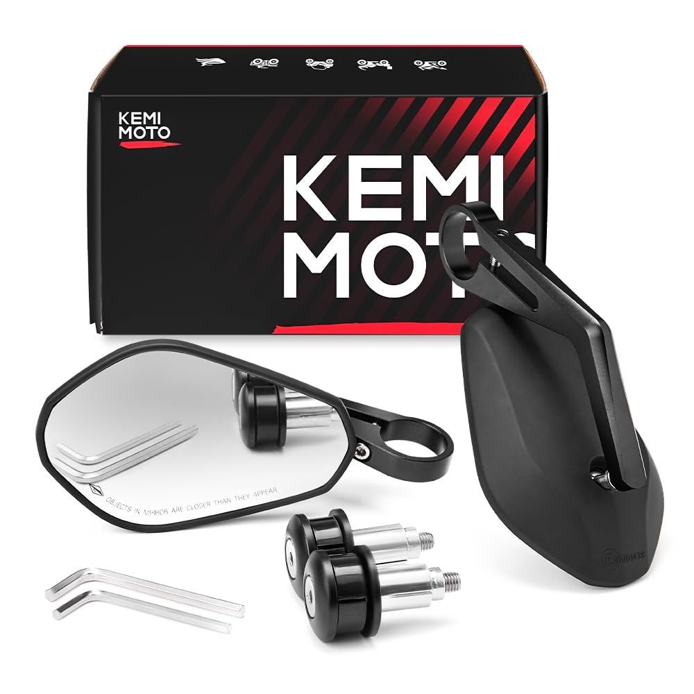 KEMIMOTO バーエンドミラー バイク用 ミラー オートバイミラー CNC加工 汎用ミラー ブラック 左右セット 車検対応 凸面鏡 長型 KM085so 3bcdac4d