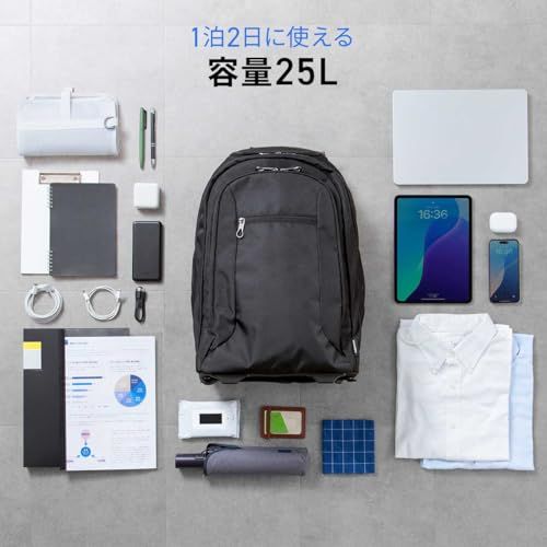 [サンワダイレクト] キャリー リュック 機内持ち込み 15.6型対応 25L キャスター付き 2輪 2WAY 軽量 撥水加工 1泊2日 スーツケース バック 200-BAGCR015BKso b3394555
