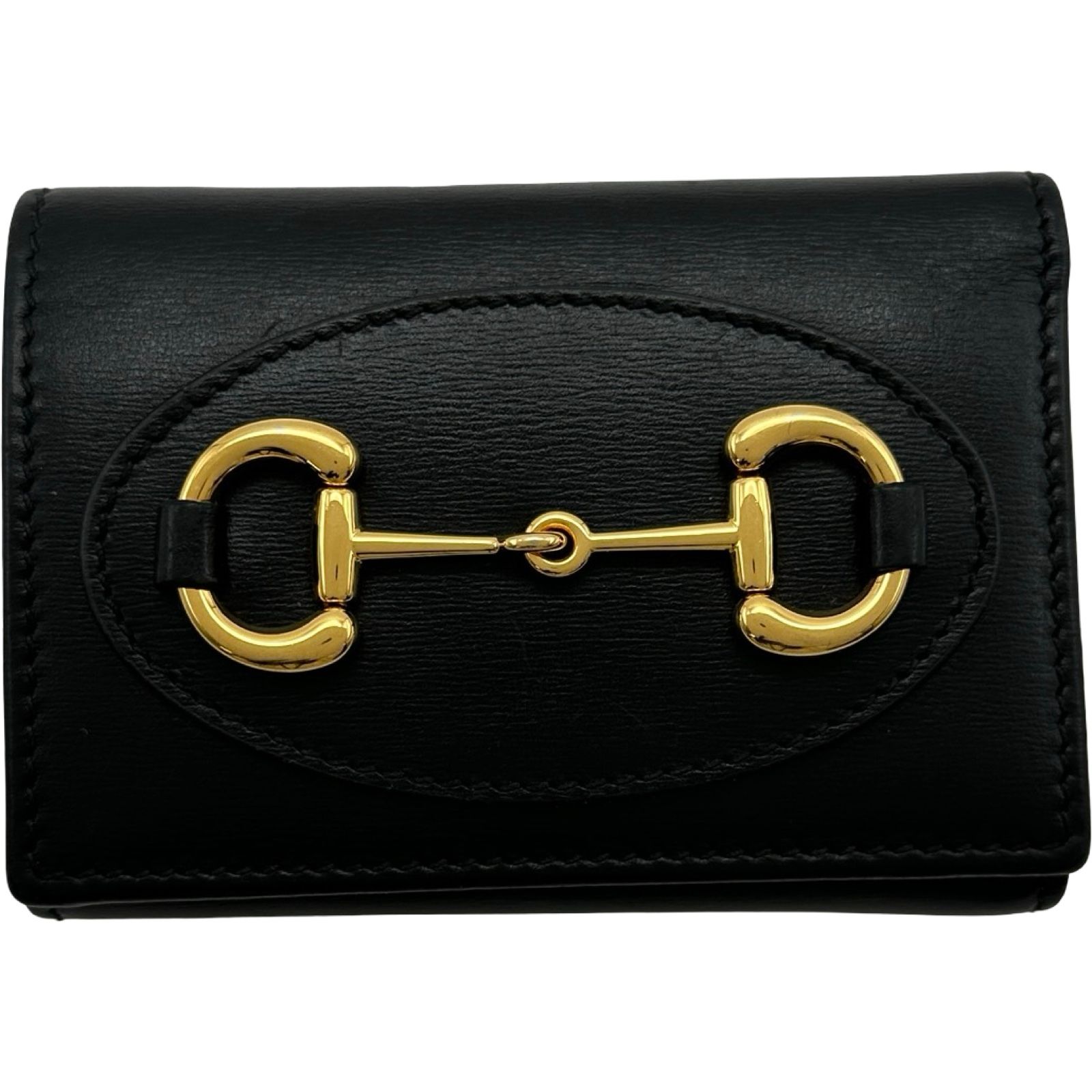 グッチ GUCCI ホースビットコンパクトウォレット 644462 ブラック ゴールド金具 レザー レディース 三つ折り財布