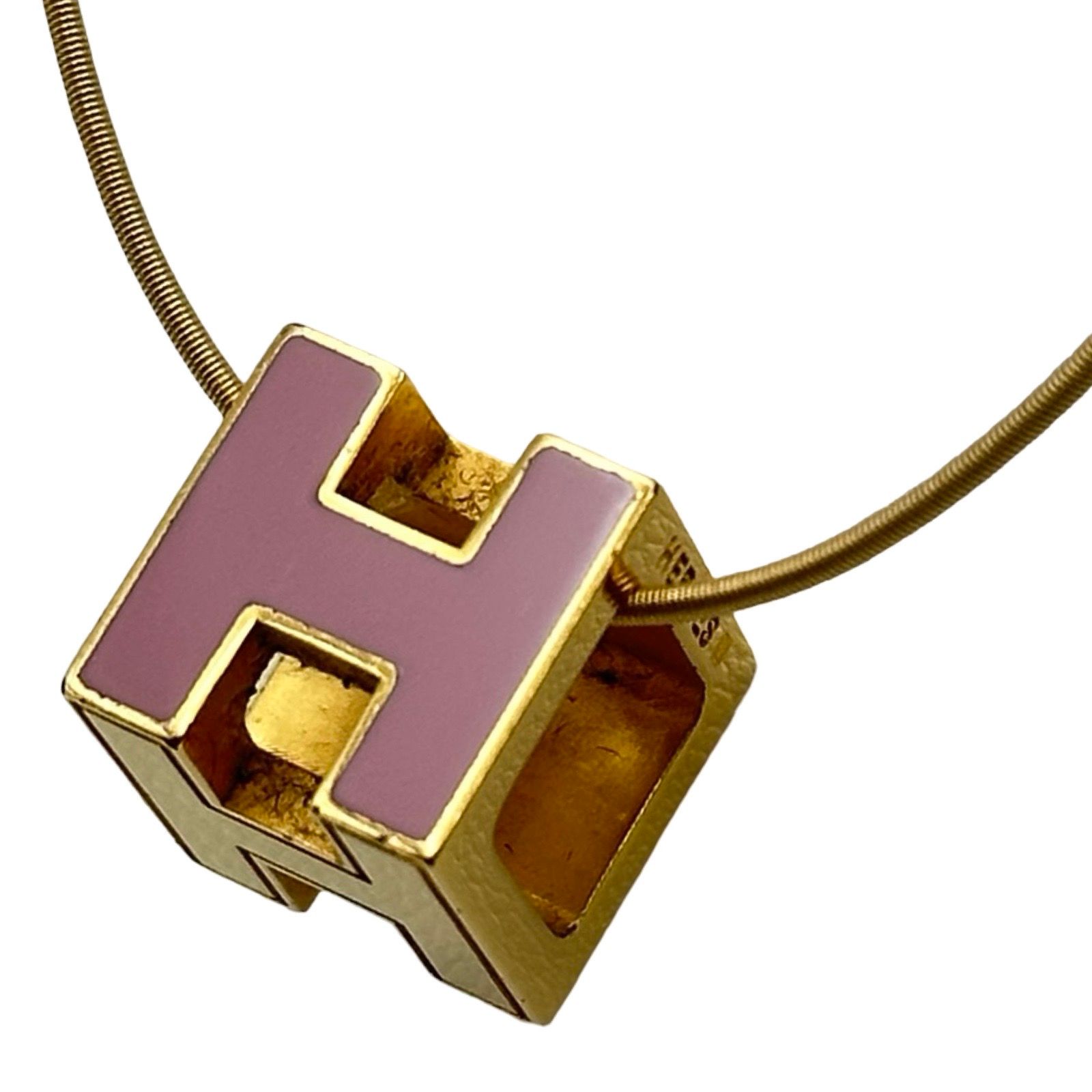 エルメス HERMES カージュドアッシュHキューブネックレス ピンク/ゴールド金具 メタル/ラッカー アクセサリー