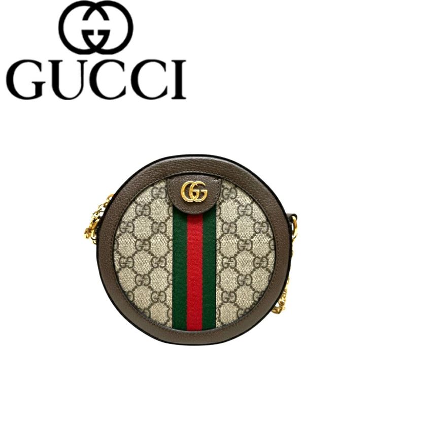 【中古美品】GUCCI グッチ オフィディアGG ミニラウンド ショルダーバッグ 550618 シェリーライン GGスプリーム レザー×キャンバス レディース