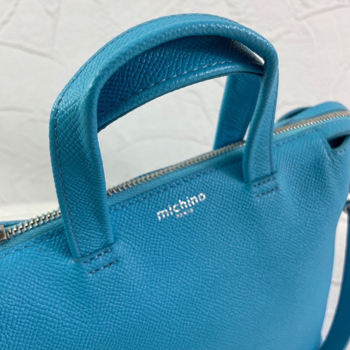 michino PARIS/ミチノ.パリ、2wayバッグ、レザー、保存袋付き、スカイ 
