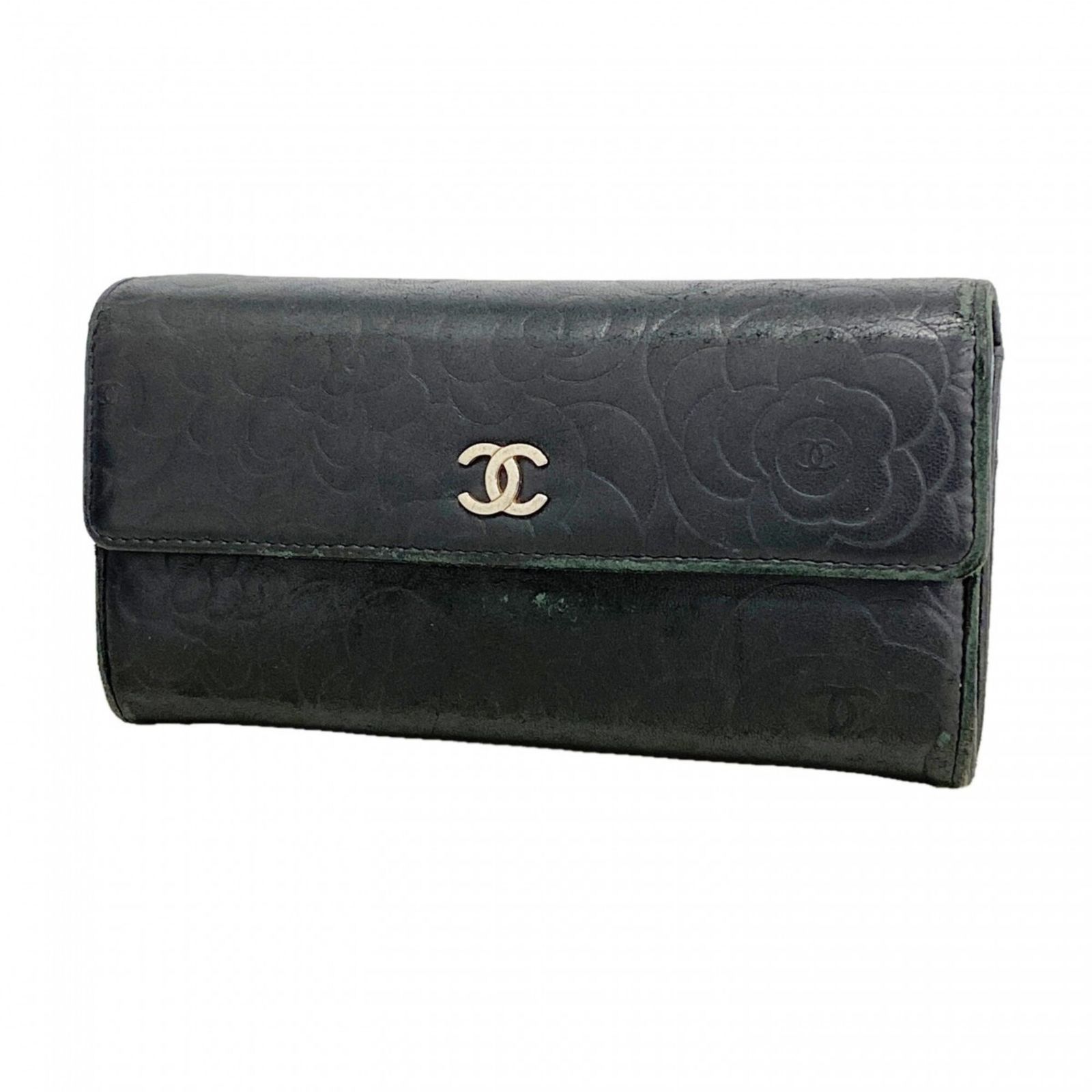 シャネル(Chanel) シャネル 長財布 カメリア ラムスキン ブラック