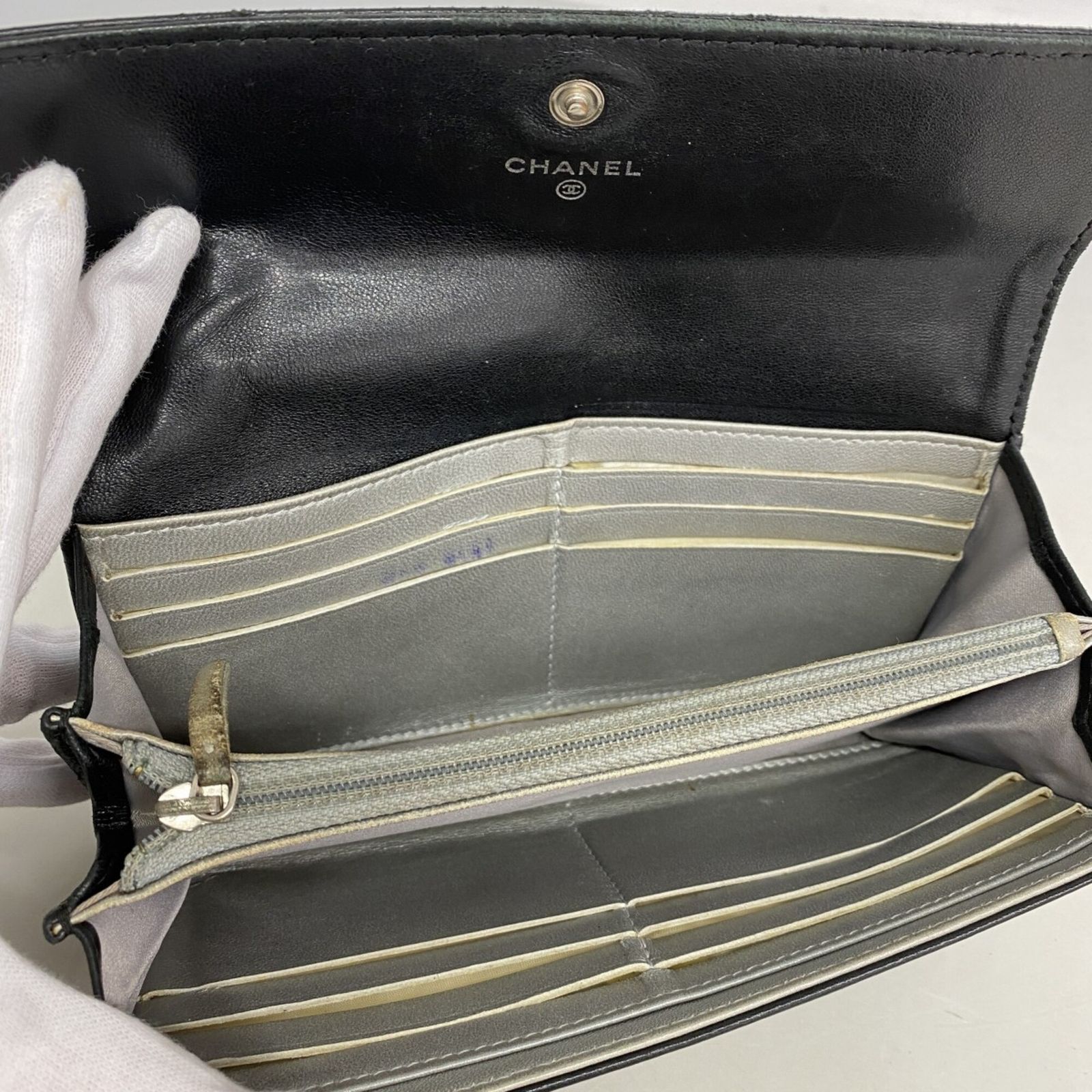 シャネル(Chanel) シャネル 長財布 カメリア ラムスキン ブラック