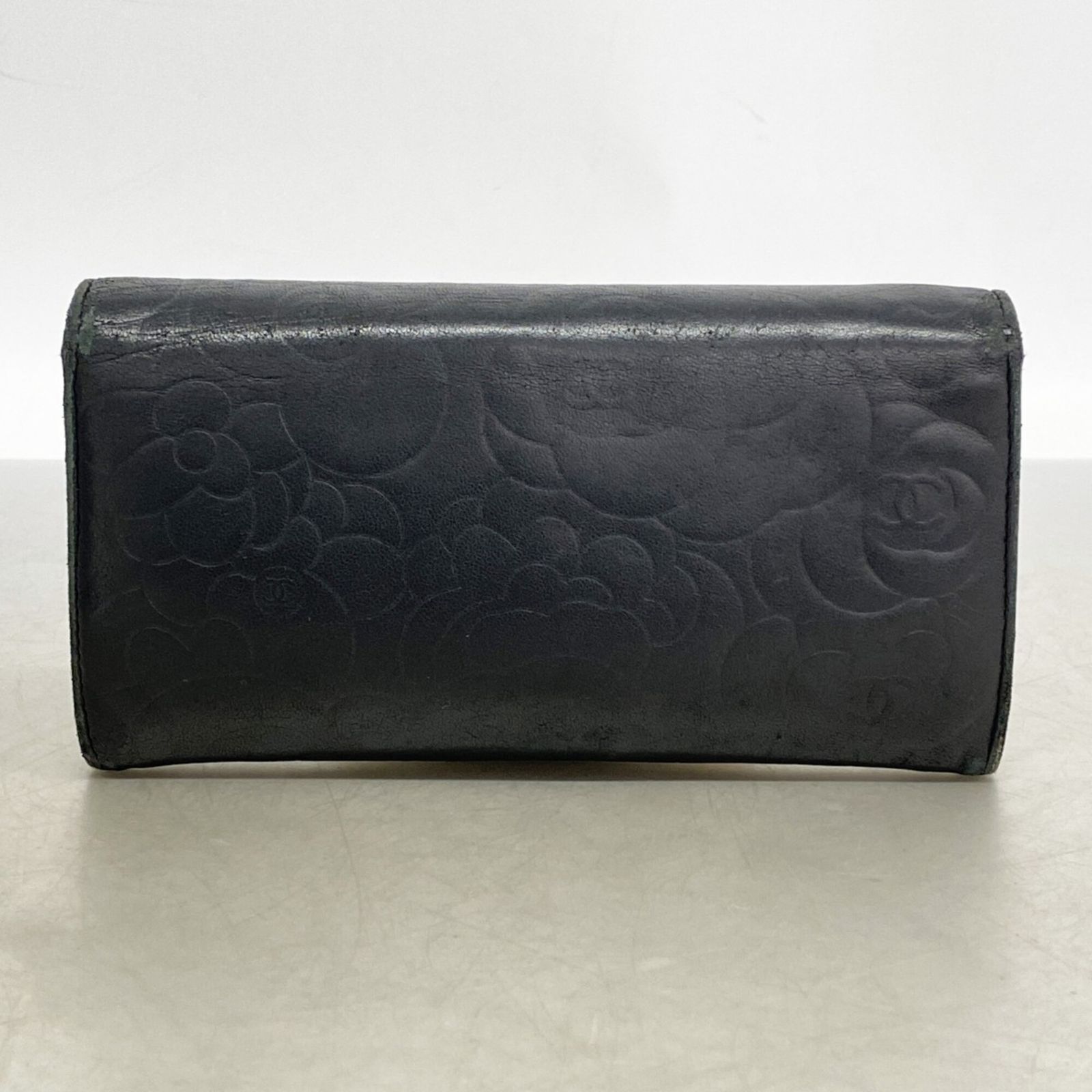 シャネル(Chanel) シャネル 長財布 カメリア ラムスキン ブラック