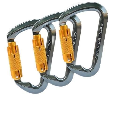 カラビナ 登山用 オートロック (自動式) 安全環付き カラビナ 30KN D環 CE認証 操作簡単 アルミニウム合金製 超軽量 アウトドア装備 3点セット