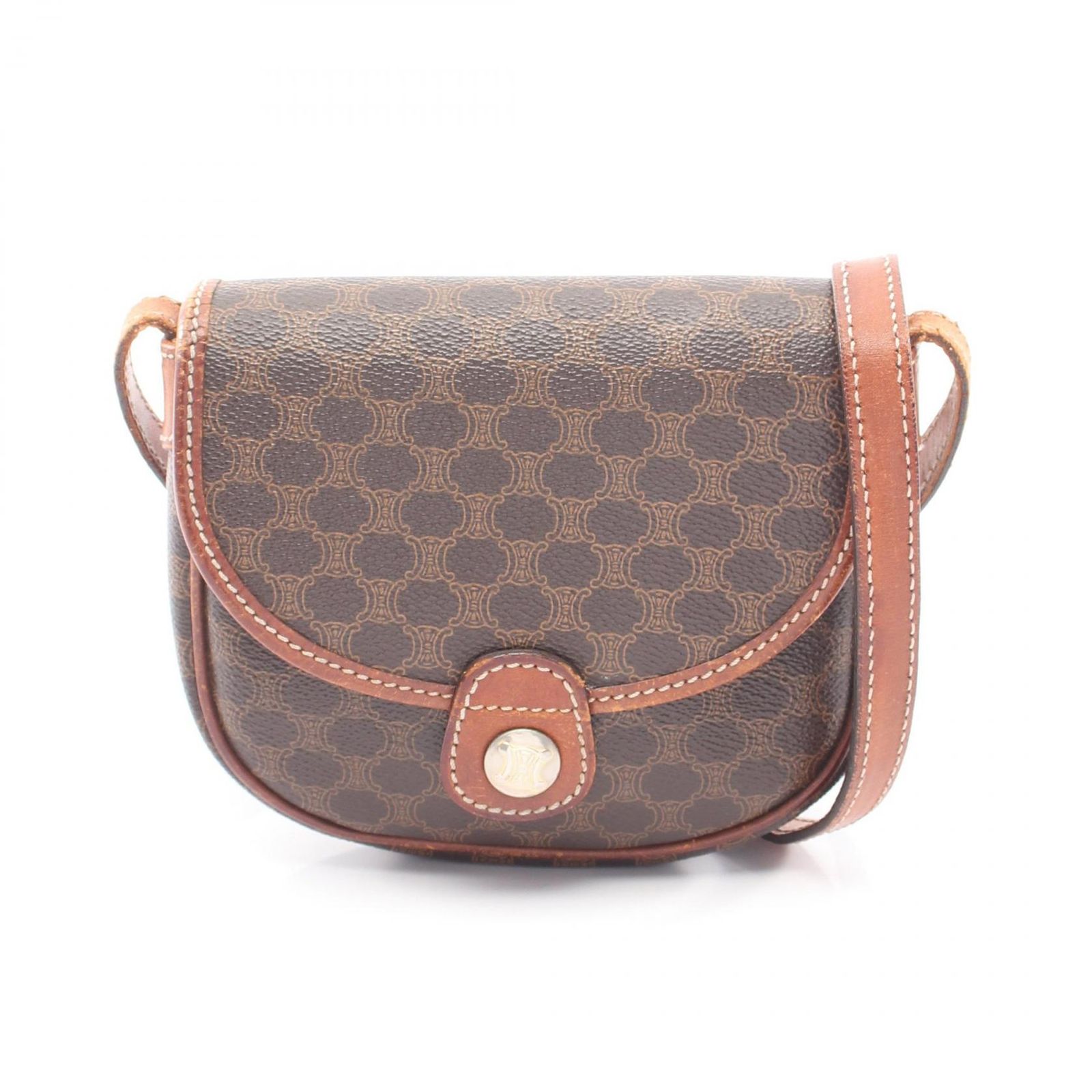 セリーヌ CELINE ショルダーバッグ マカダム ダークブラウン PVCコーティングキャンバス レザー マカダム ミニショルダー レディース Used B