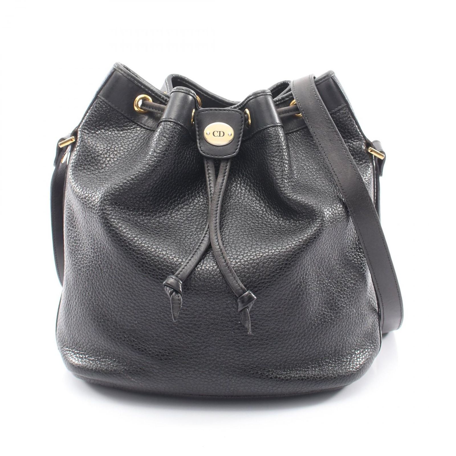 クリスチャンディオール Christian Dior ショルダーバッグ 巾着 ブラック レザー 巾着バッグ レディース Used B