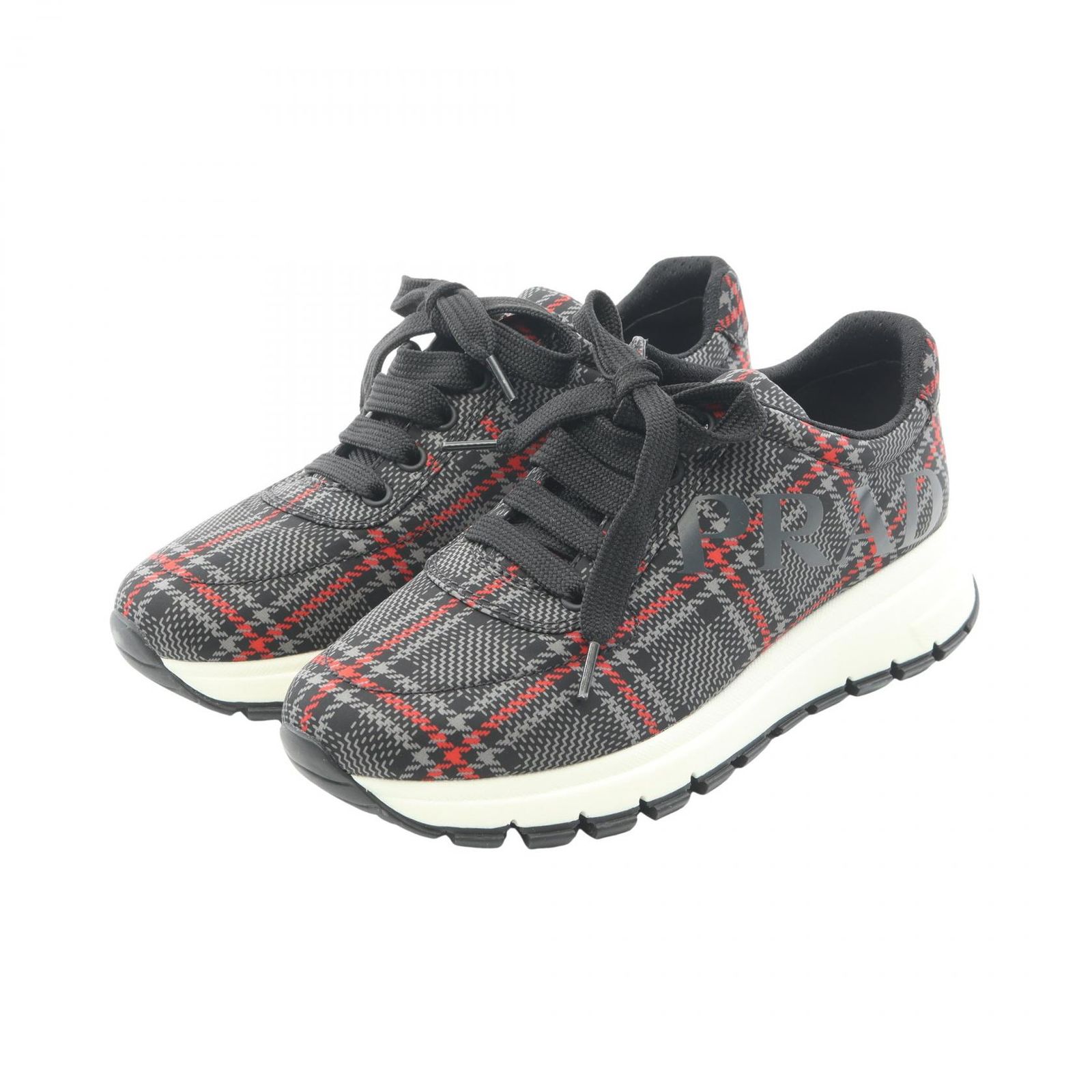 プラダ PRADA スニーカー ロゴ チェック 1E552L ナイロン スニーカー レディース Used A