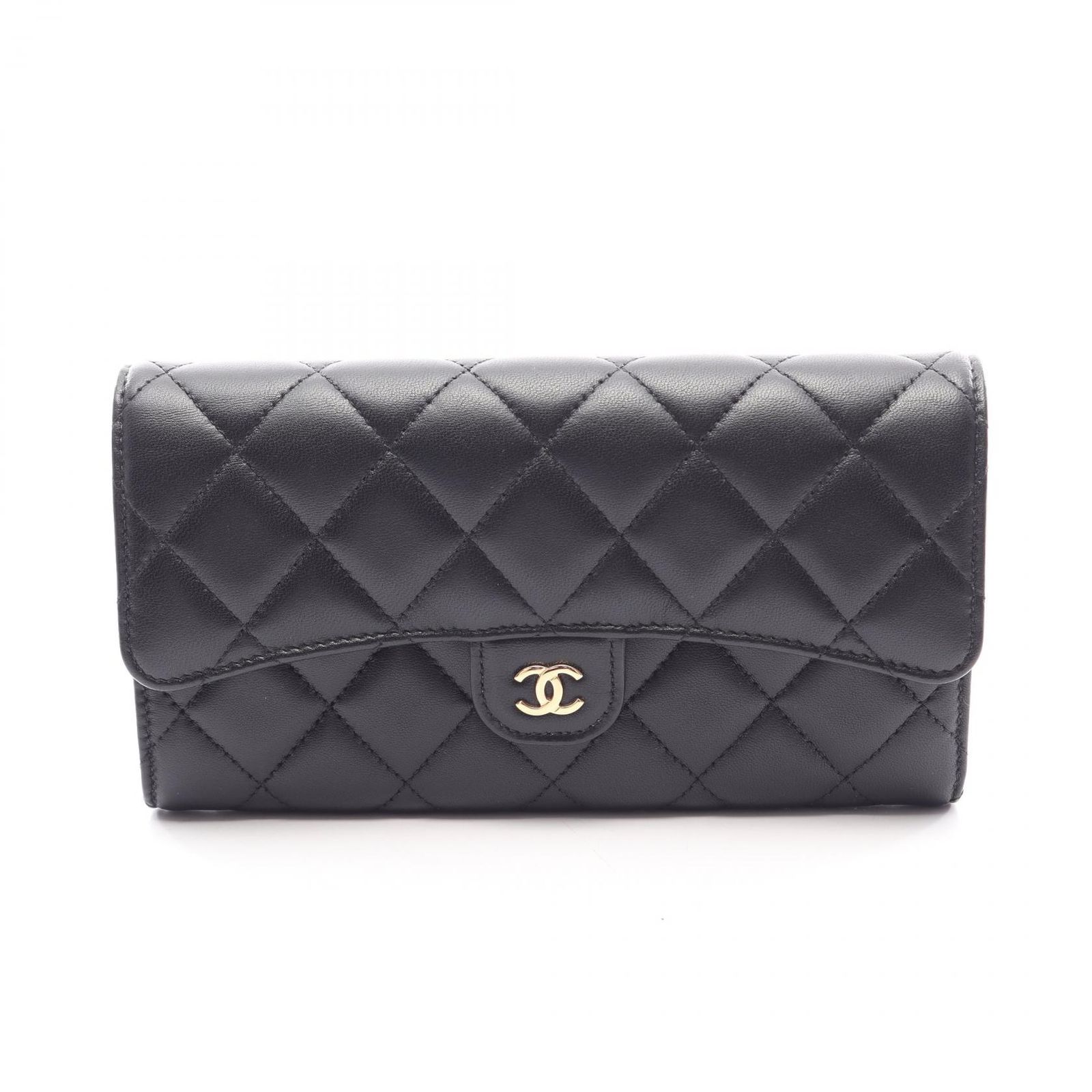シャネル CHANEL 二つ折り長財布 クラシック ロング フラップ ウォレット マトラッセ AP0241 ブラック ラムスキン（羊革） マトラッセ ロングフラップ ウォレット