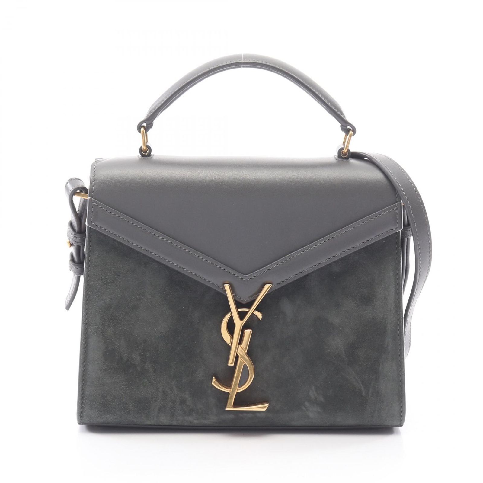 イヴ・サンローラン YVES SAINT LAURENT ハンドバッグ カサンドラ 2WAY 623930 グレー スウェード レザー カサンドラ トップハンドルバッグ ミニ レディース Used B