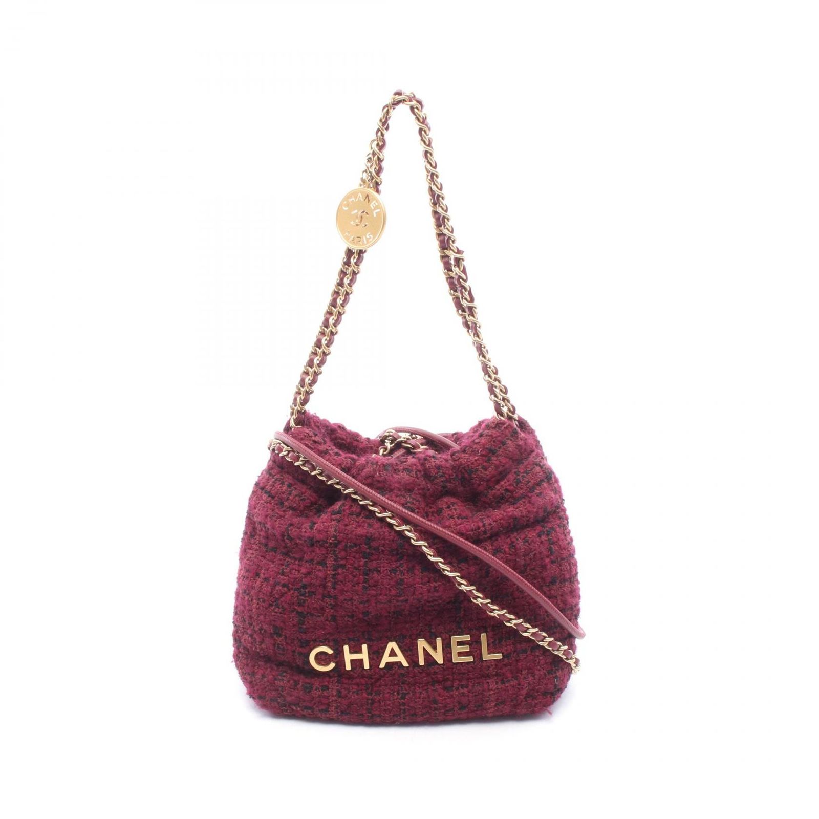 シャネル CHANEL ショルダーバッグ CHANEL 22 ミニ AS3980 ワインレッド ファブリック レザー CHANEL22 マトラッセ ミニ チェーンショルダー レディース Used A