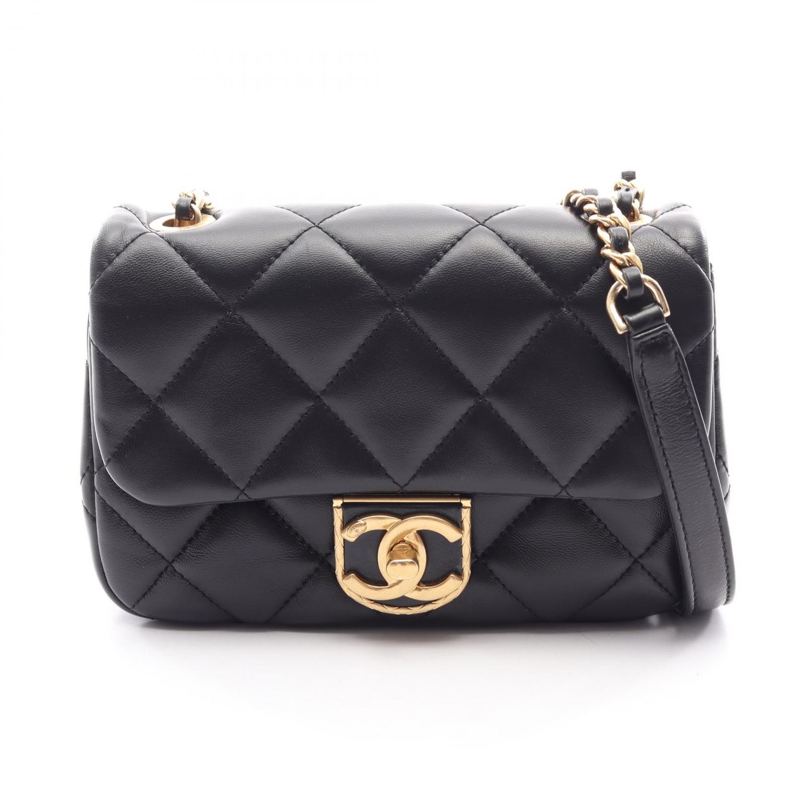 シャネル CHANEL ショルダーバッグ ミニマトラッセ ブラック ラムスキン（羊革） ミニマトラッセ チェーンショルダー レディース Used A