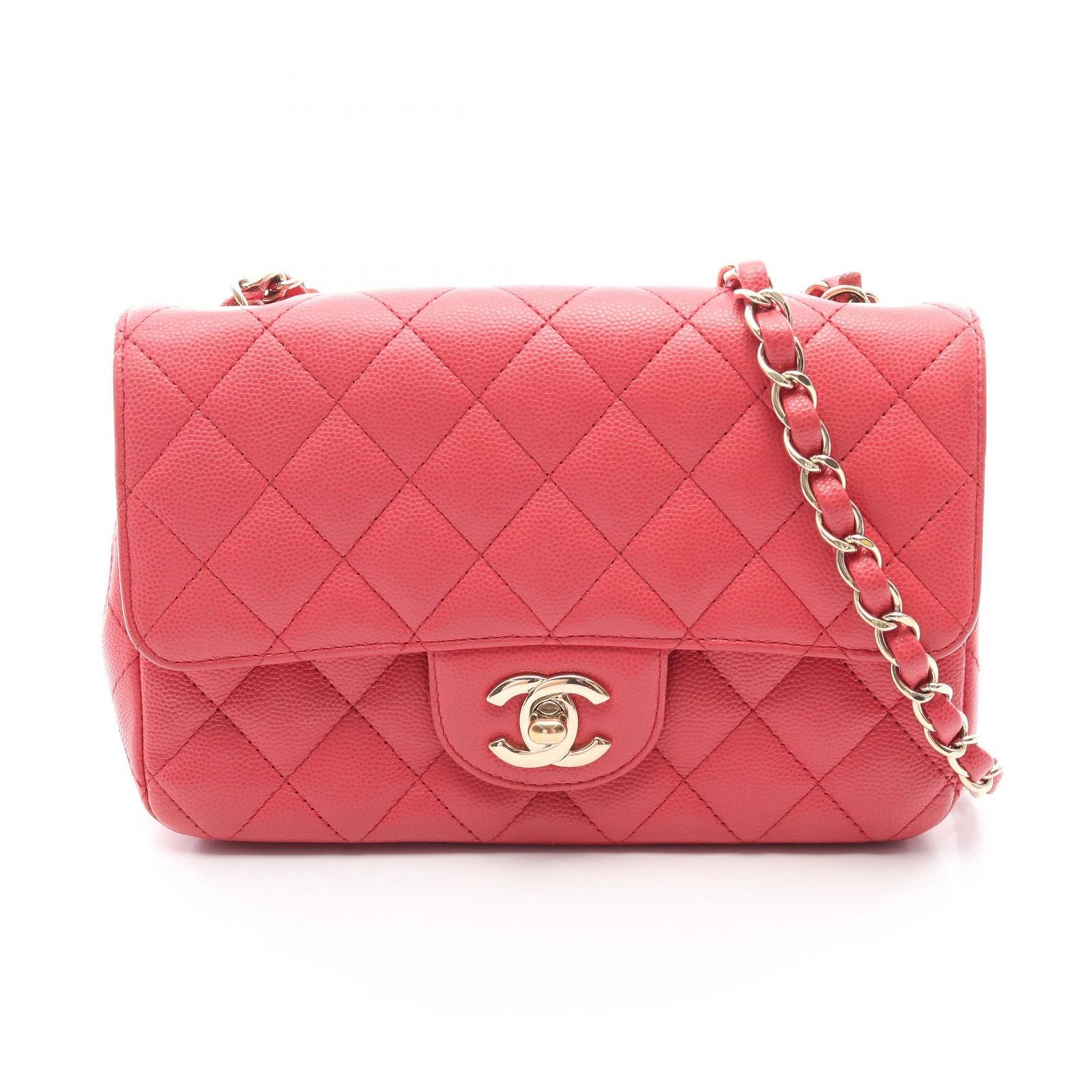 シャネル CHANEL ショルダーバッグ ミニマトラッセ20 ピンクレッド キャビアスキン(グレインドカーフ) ミニマトラッセ チェーンショルダー レディース Used B