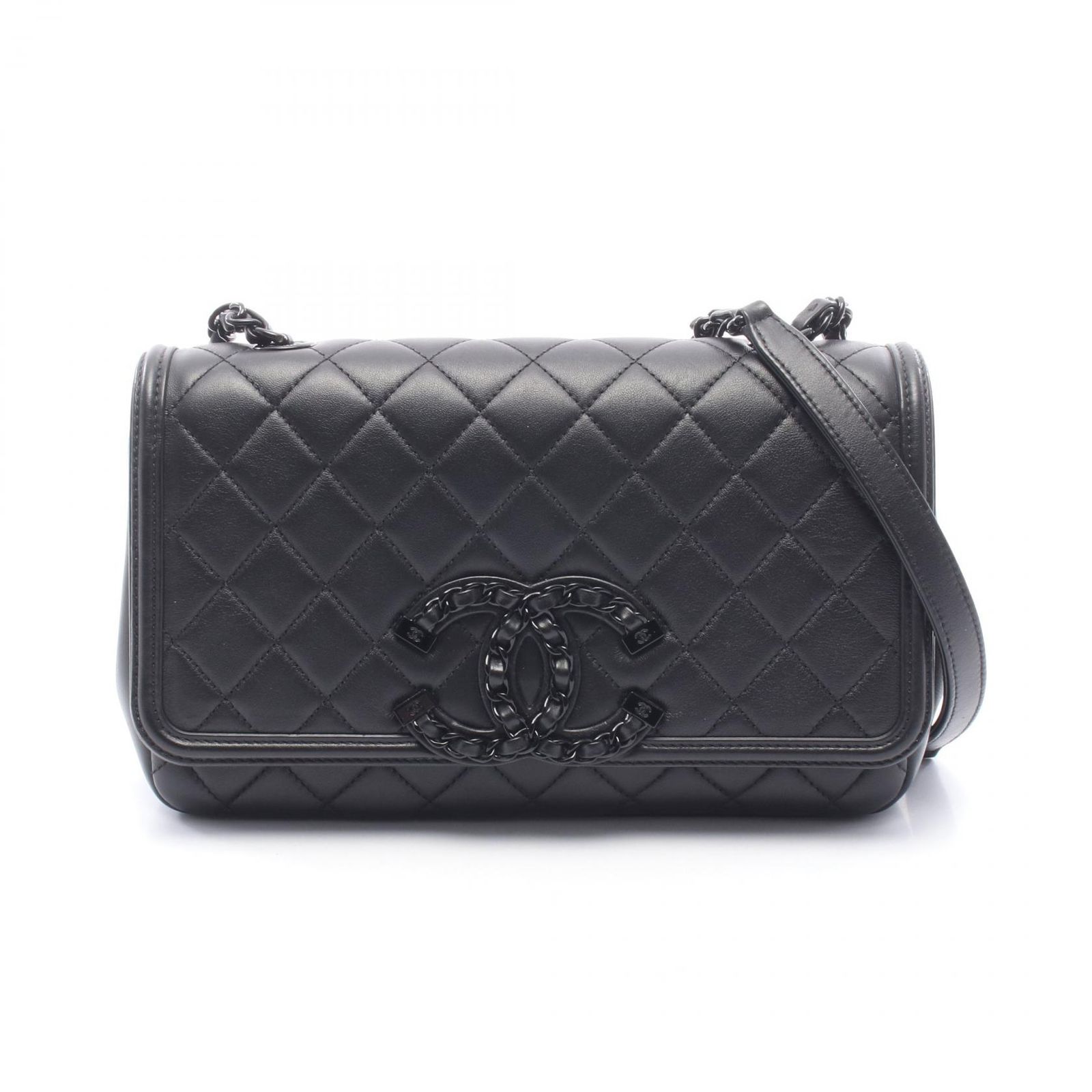 シャネル CHANEL ショルダーバッグ マトラッセ ブラック レザー
