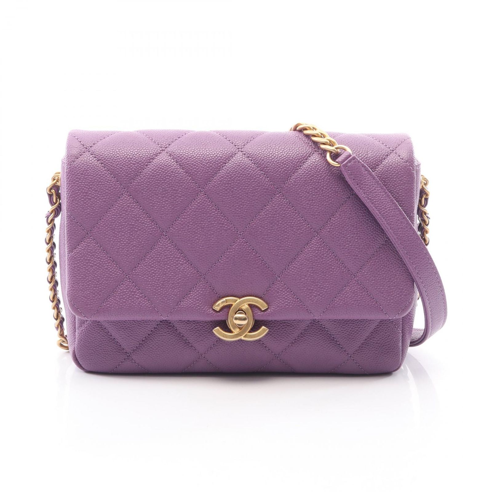 シャネル CHANEL ショルダーバッグ マトラッセ スモールフラップ パープル キャビアスキン(グレインドカーフ) マトラッセ スモールフラップ チェーンショルダー