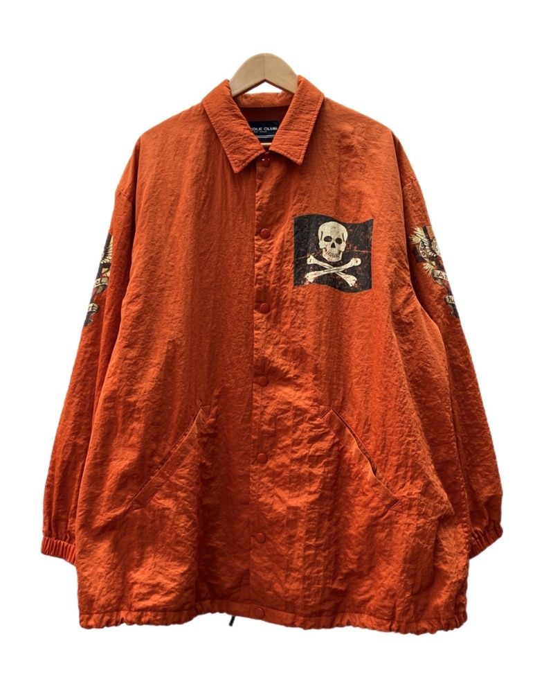 ニコルクラブ NICOLE CLUB for men Coach Jacket コーチ ジャケット ボタンアップ 裏メッシュ ドクロ ドラゴン 加工 アウター 8F3649 ジャケット 総柄 オレンジ 104MT-3181