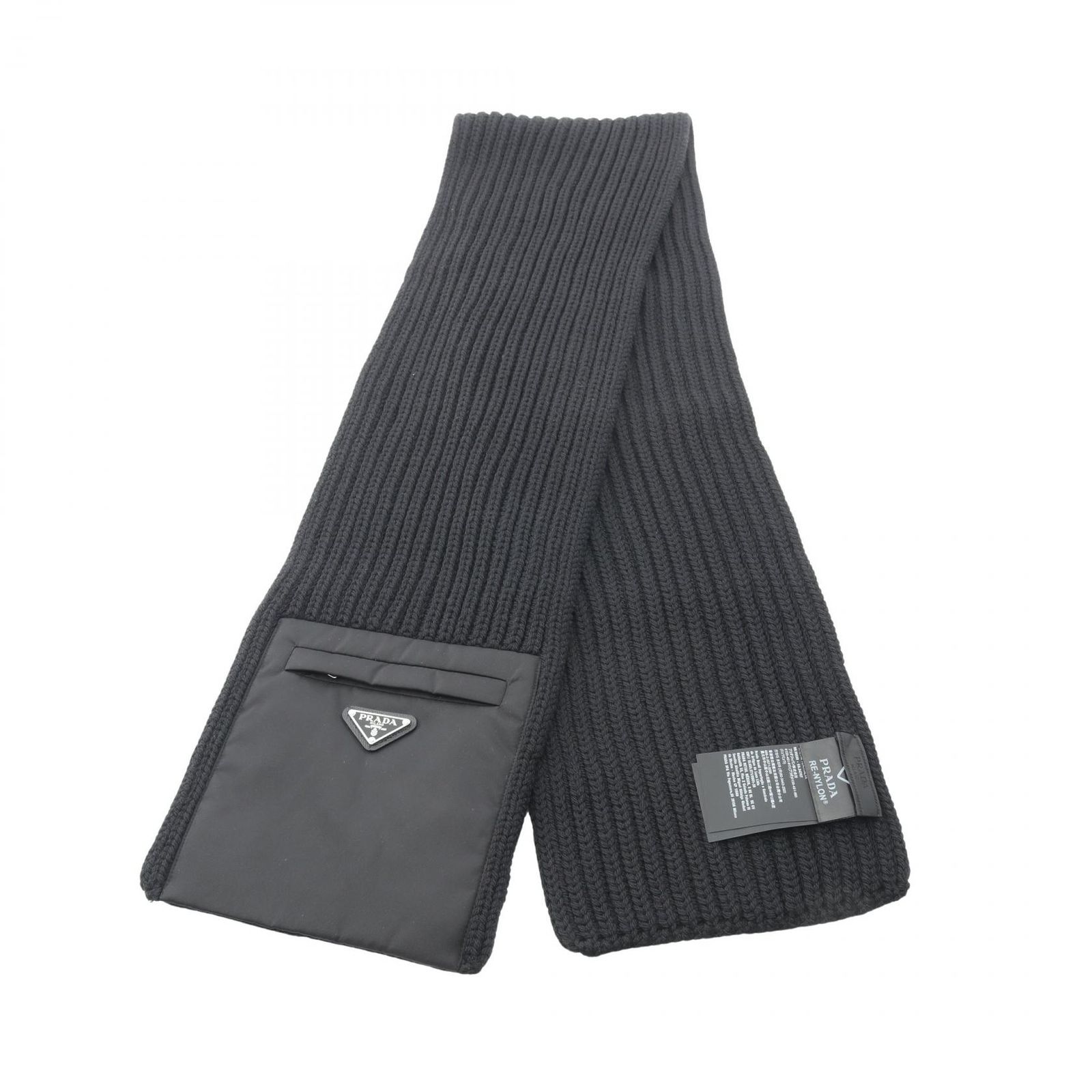 プラダ PRADA マフラー Re-Nyion 三角プレート UMS354 ウール ナイロン マフラー メンズ 未使用