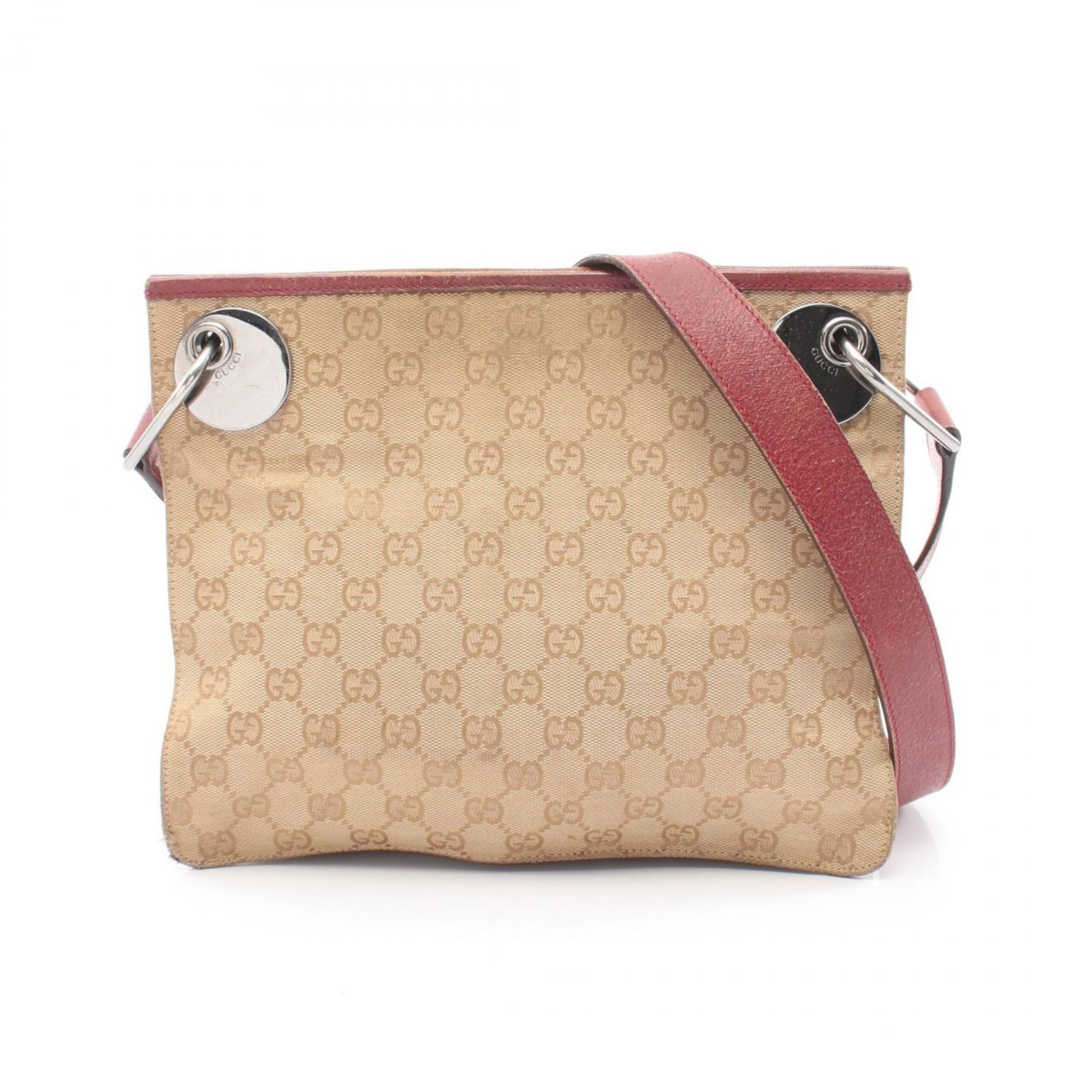 グッチ GUCCI ショルダーバッグ GGキャンバス 120841 ベージュ/レッド キャンバス レザー ショルダーバッグ レディース Used B