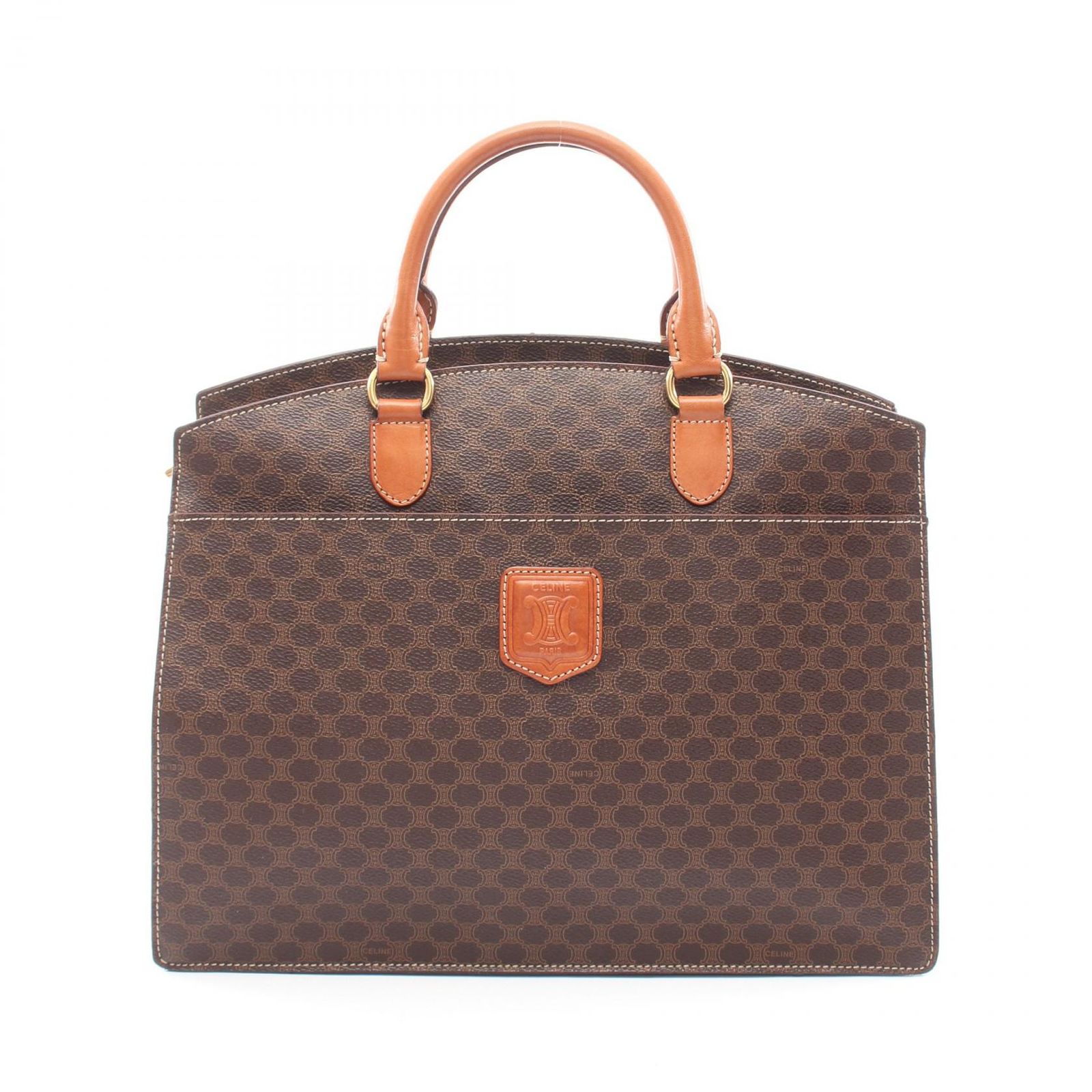 セリーヌ CELINE トートバッグ マカダム ブラウン/ダークブラウン PVCコーティングキャンバス レザー マカダム ハンド レディース Used B