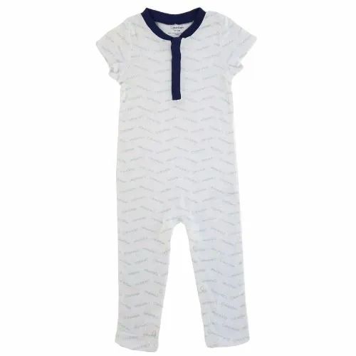 Calvin Klein カルバンクライン 男の子用Calvin Klien総柄足なしカバーオール（White/Blue Chevron） ロンパース ボディスーツ 下着 肌着 出産祝い パジャマ