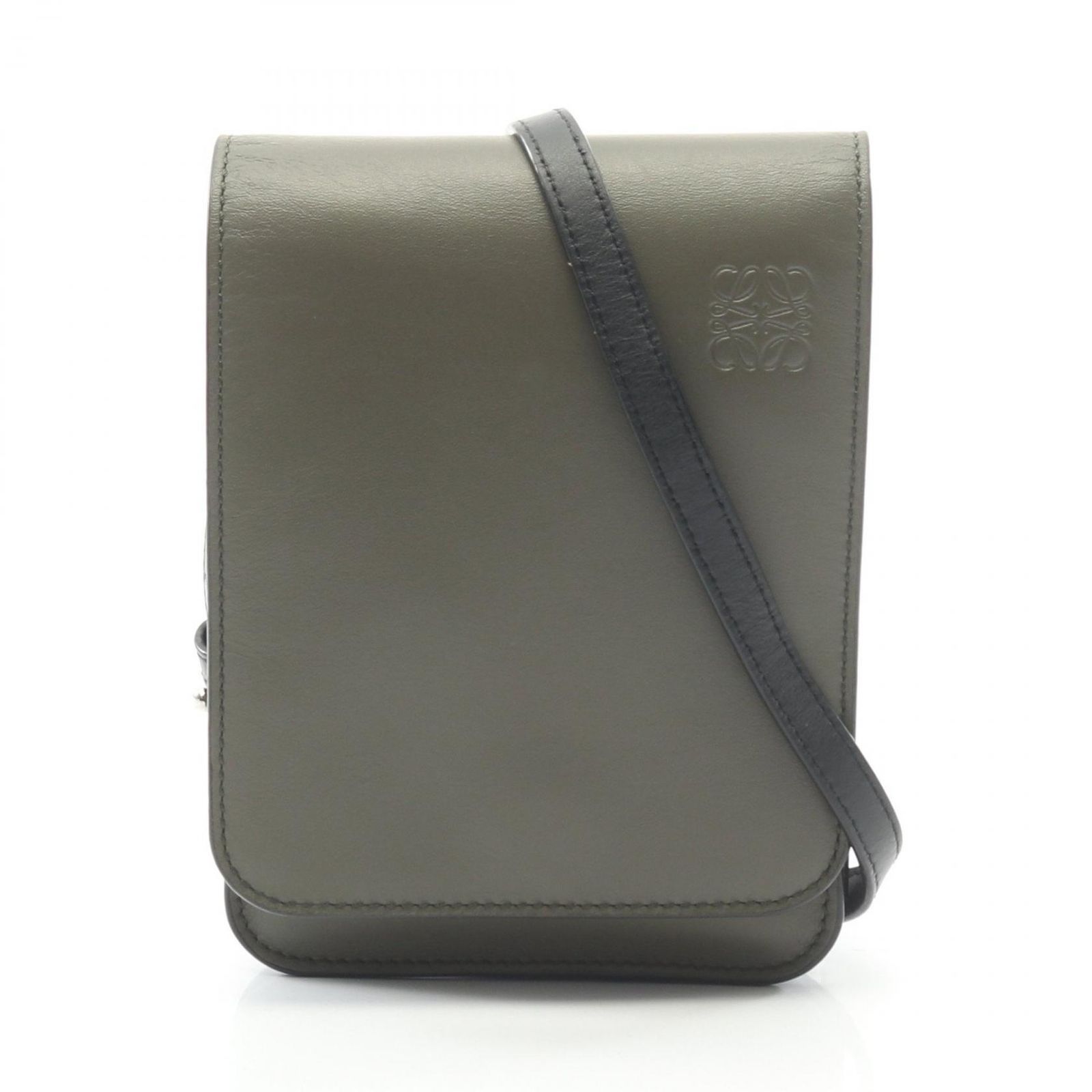 ロエベ LOEWE ショルダーバッグ GUSSET FLAT CROSSBODY ガセット フラット クロスボディバッグ カーキ レザー ガセット フラット ショルダーバッグ メンズ Used A