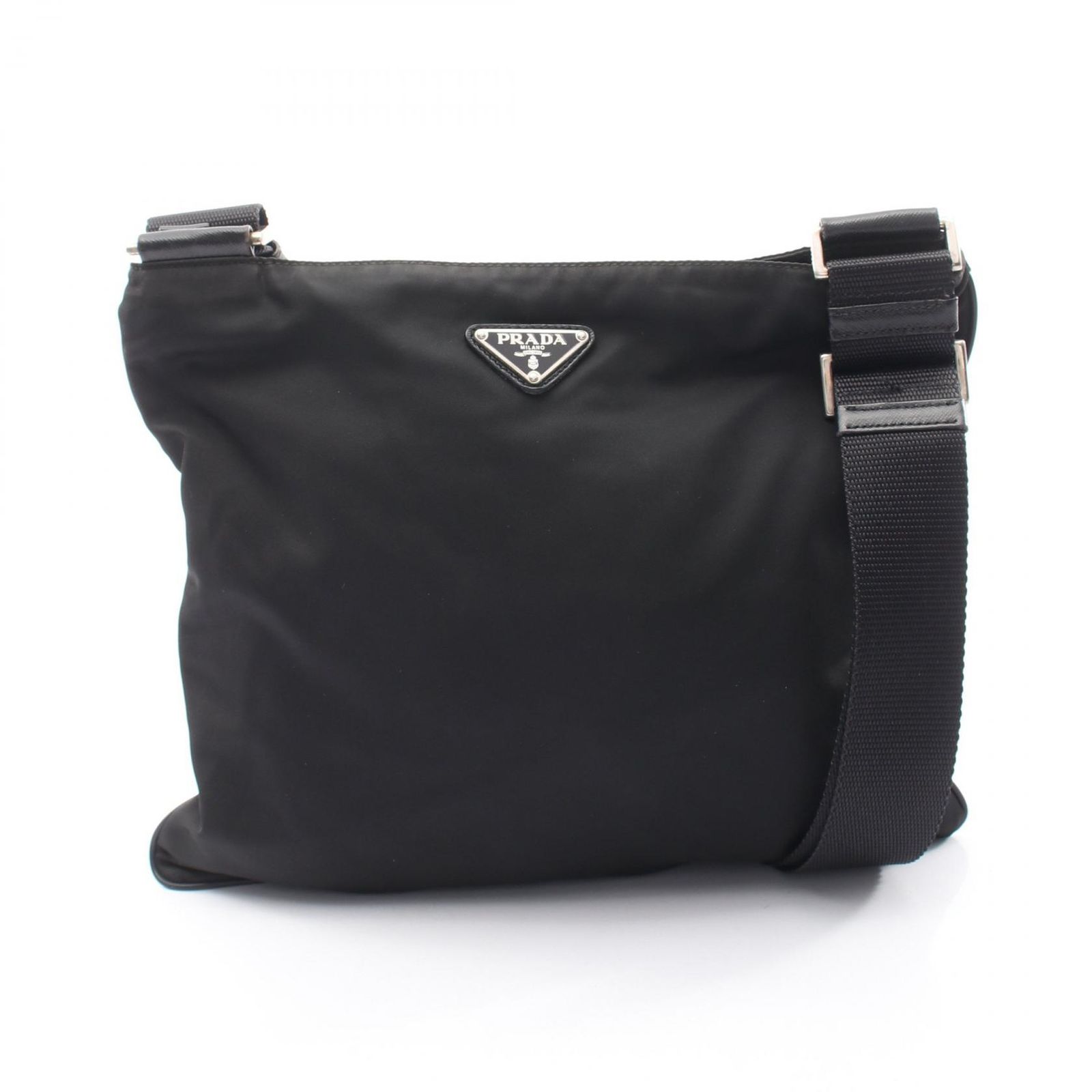 プラダ PRADA ショルダーバッグ トライアングルロゴ VA0053 ブラック ナイロン サフィアーノレザー トライアングルロゴ ショルダー レディース Used B