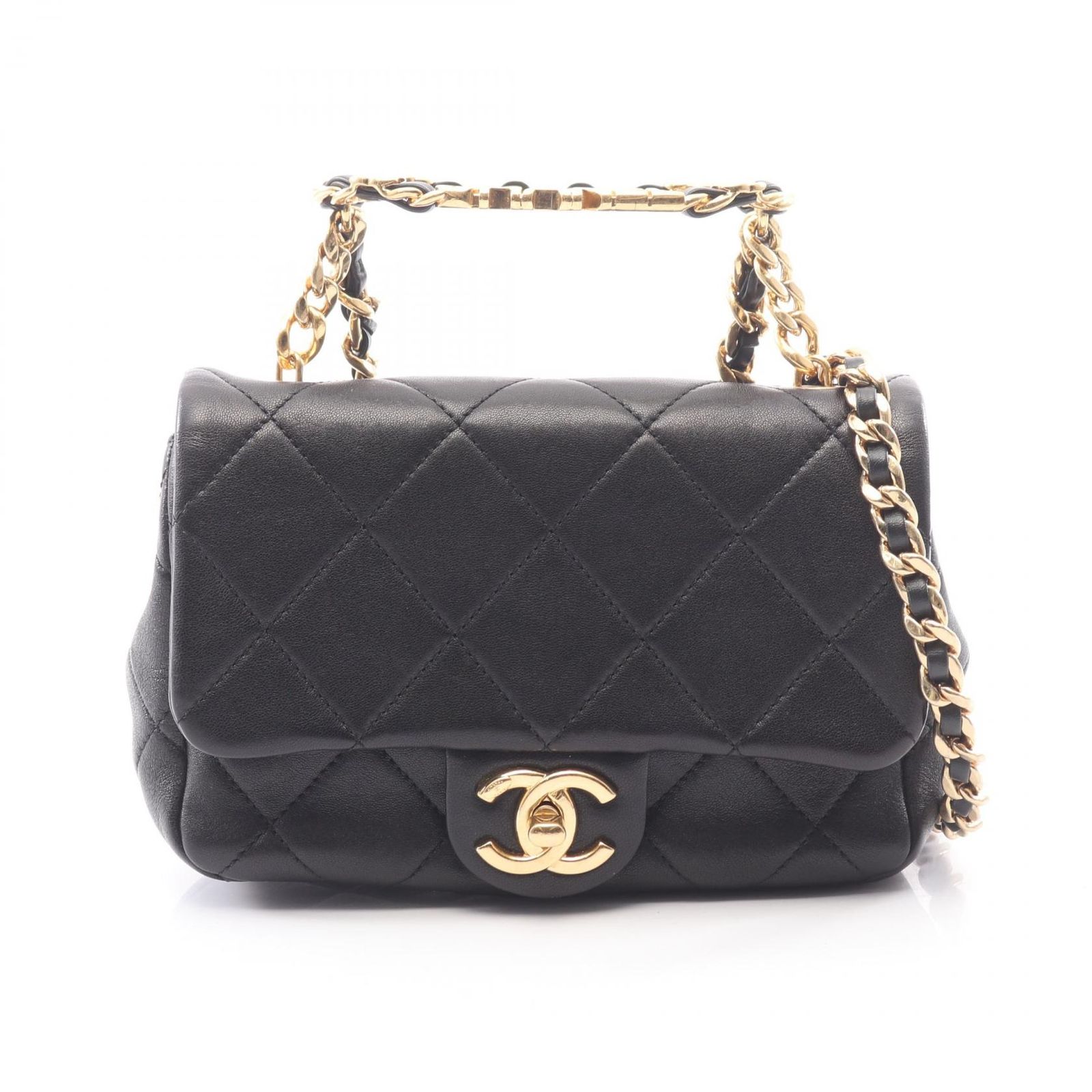 シャネル CHANEL ショルダーバッグ ミニマトラッセ トップハンドル 2WAY AS3748 ブラック ラムスキン（羊革） マトラッセ トップハンドル ミニ フラップバッグ