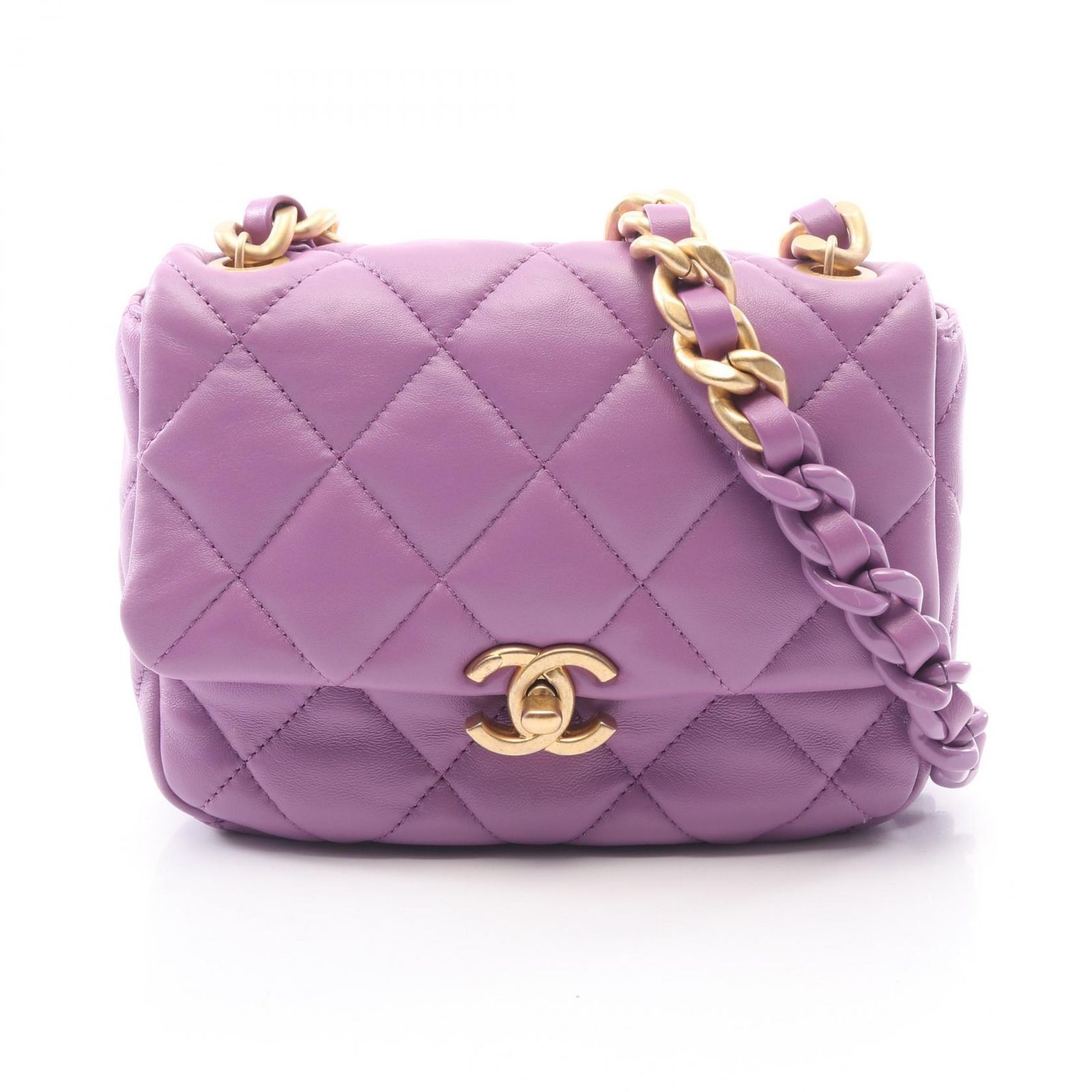 シャネル CHANEL ショルダーバッグ ミニマトラッセ コンビ金具 AS3205 パープル ラムスキン（羊革） ミニマトラッセ チェーンショルダー レディース Used A