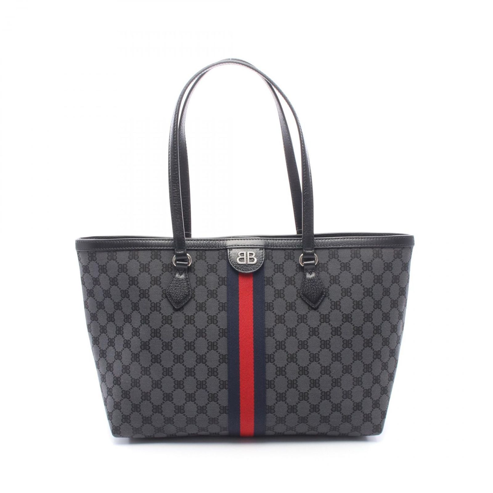 バレンシアガ BALENCIAGA トートバッグ BALENCIAGA × GUCCI ザ ハッカープロジェクト 680125 ブラック キャンバス レザー GUCCI×BALENCIAGA ミディアム トートバッグ レディース