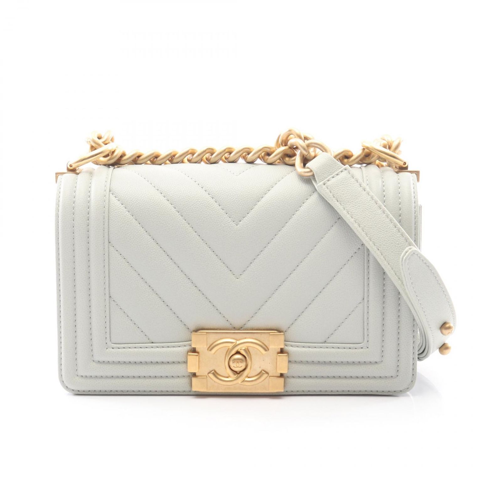 シャネル CHANEL ショルダーバッグ ボーイシャネル スモール A67085 ライトブルー キャビアスキン(グレインドカーフ) ボーイシャネル スモール チェーンショルダー