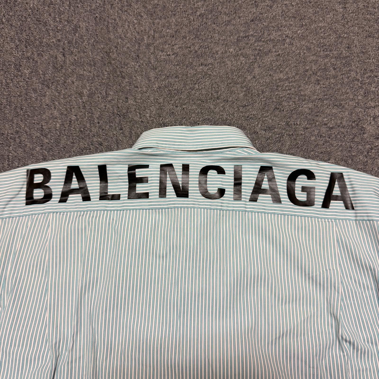 BALENCIAGA バレンシアガ ストライプ 長袖シャツ 刺繍ロゴ 国内正規 BALENCIAGA Back Logo Print Stripe Shirt バックロゴ