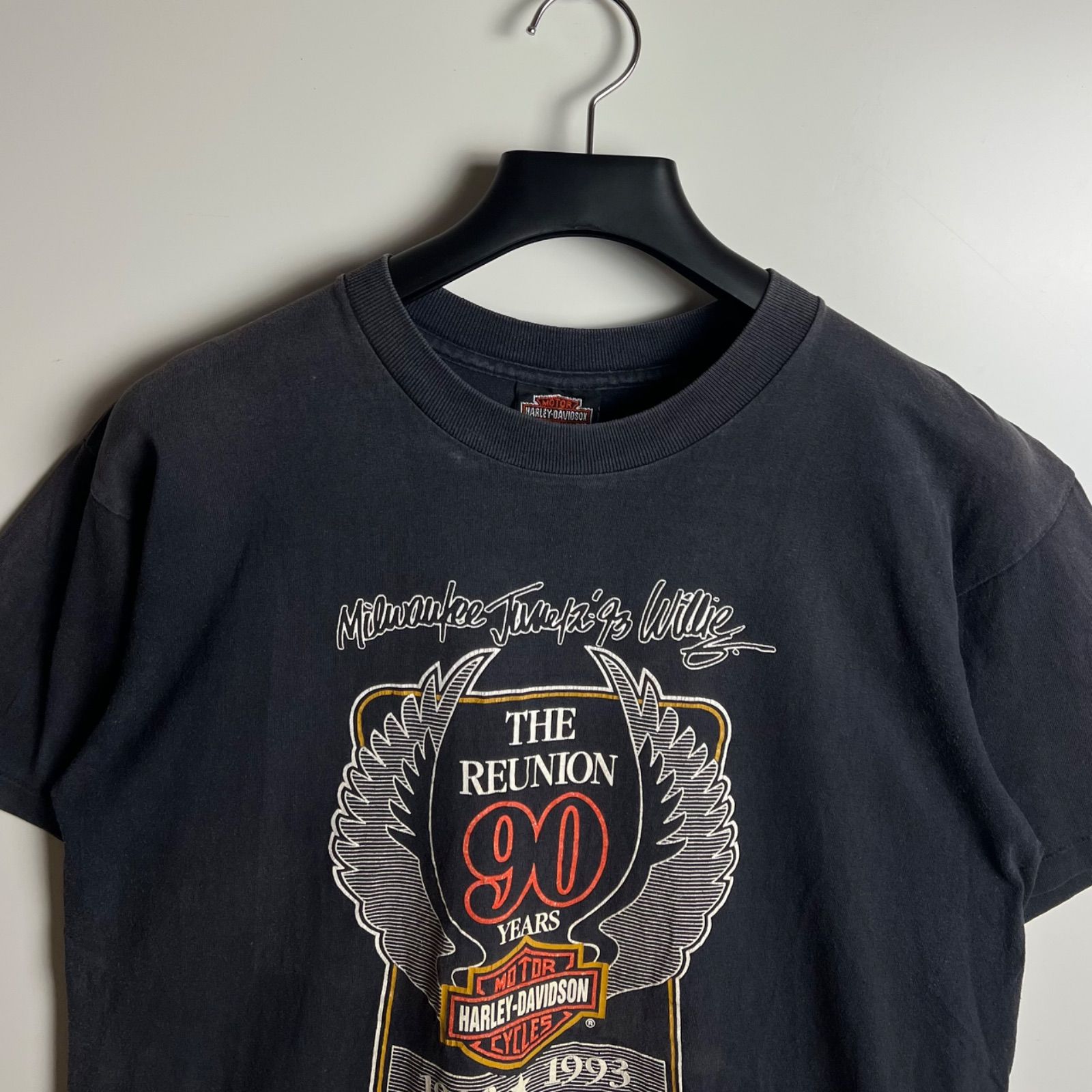 HARLEY DAVIDSON 90s USA vintage 90th memorial Tee M BLK ハーレー 