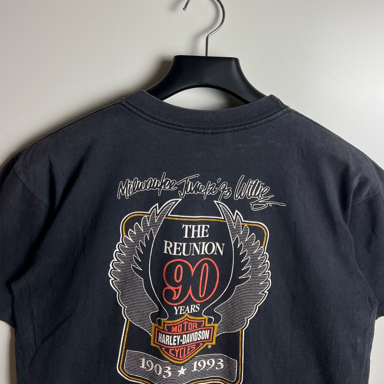 90'SUSA製 Harley-Davidson 90周年記念Tシャツ Mサイズ HARLEY DAVIDSON 90s USA vintage 90th memorial Tee M BLK ハーレー