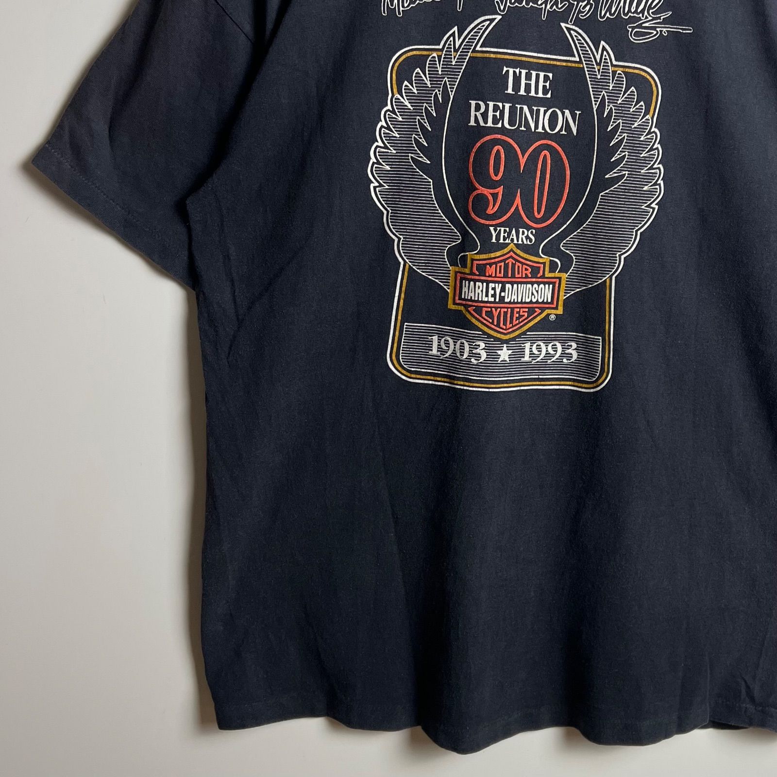HARLEY DAVIDSON 90s USA vintage 90th memorial Tee M BLK ハーレー 