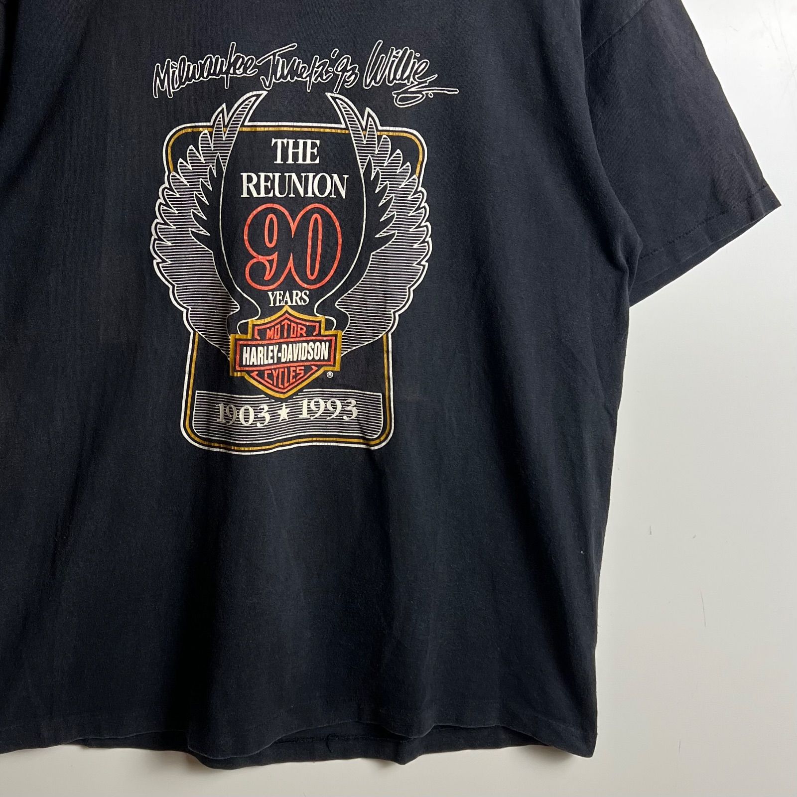 HARLEY DAVIDSON 90s USA vintage 90th memorial Tee M BLK ハーレー