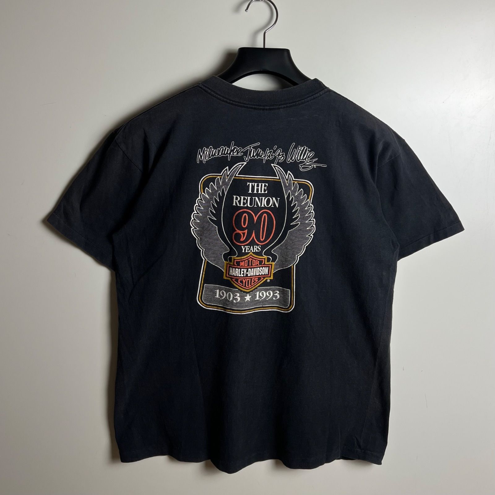 HARLEY DAVIDSON 90s USA vintage 90th memorial Tee M BLK ハーレー 