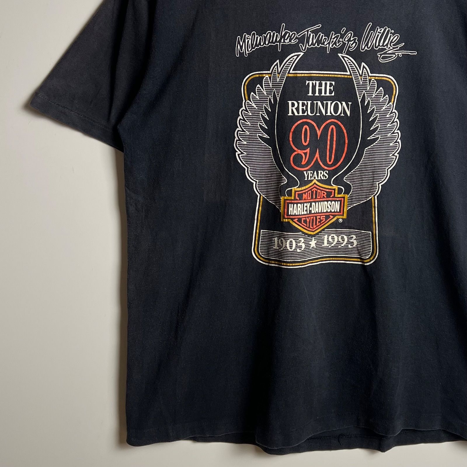 HARLEY DAVIDSON 90s USA vintage 90th memorial Tee M BLK ハーレー 