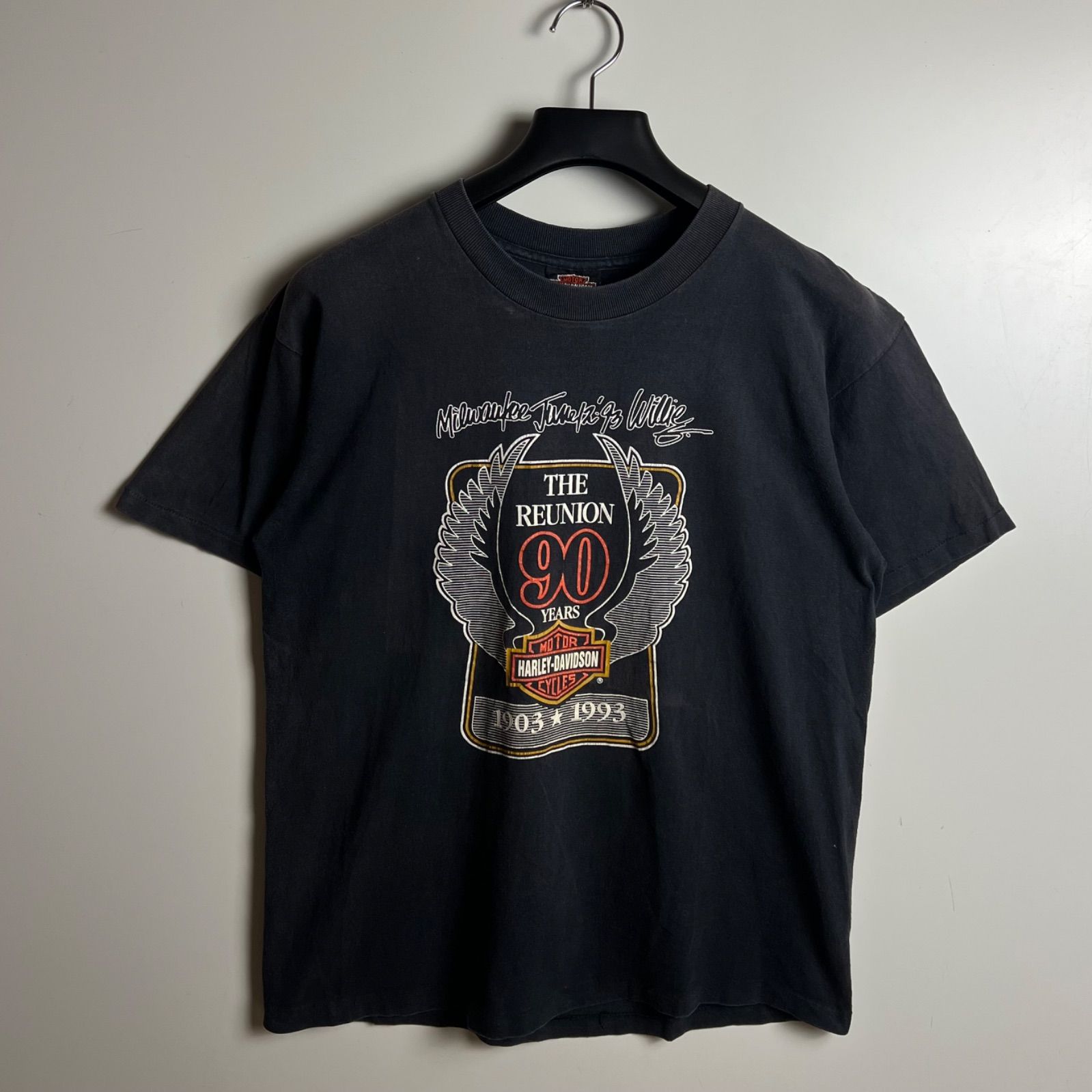 HARLEY DAVIDSON 90s USA vintage 90th memorial Tee M BLK ハーレー