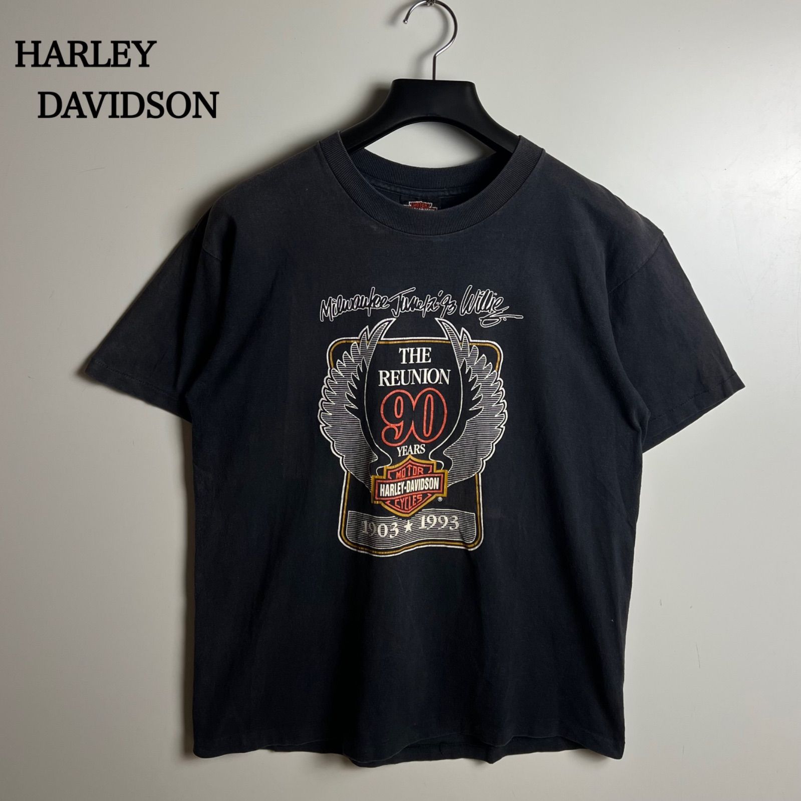HARLEY DAVIDSON 90s USA vintage 90th memorial Tee M BLK ハーレー