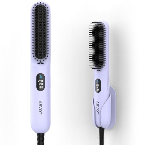 ABVOT【前髪専用C型円弧面＆密集型櫛歯先駆者】スタイリングヘアアイロンブラシ 収納ホルダー付きストレートブラシ 三段階温度調節 ミニヒートブラシ ブラシアイロン 千万級マイナスイオン放出 ヘアアイロン ポータブルミニストレートヒートブラシ 7330d13a