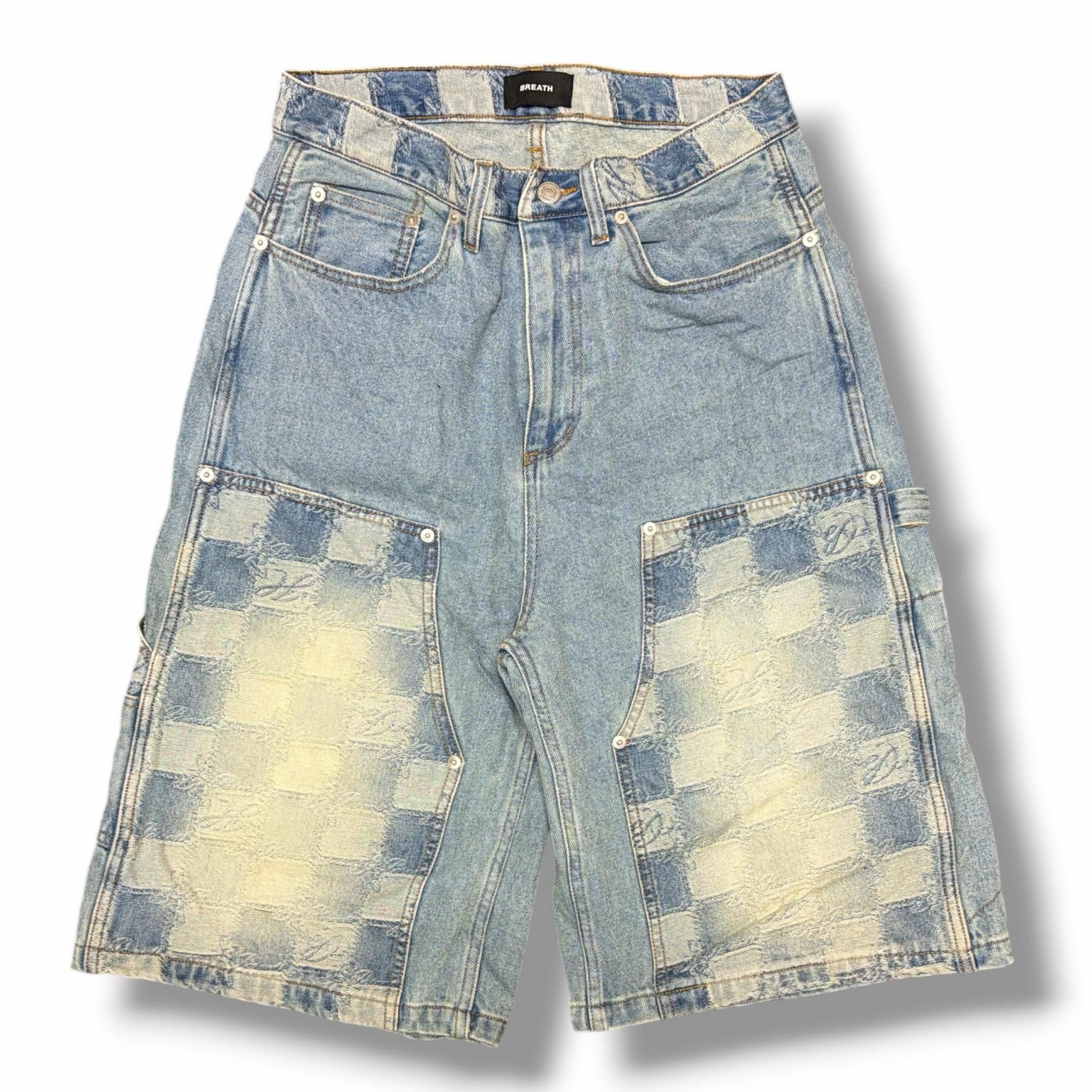 参考上代49500円 BREATH 26SS BLOCK CHECK DOUBLE KNEE DENIM SHORTS ブロックチェックダブルニーデニムショーツ ハーフパンツ ブレス BR26SS-P1013 インディゴ M （15878M）