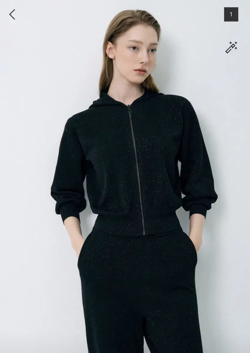 ハンサム ランバンコレクション LANVIN グリッター フード ジップアップカーディガン ブラック タイムマインオブジェ