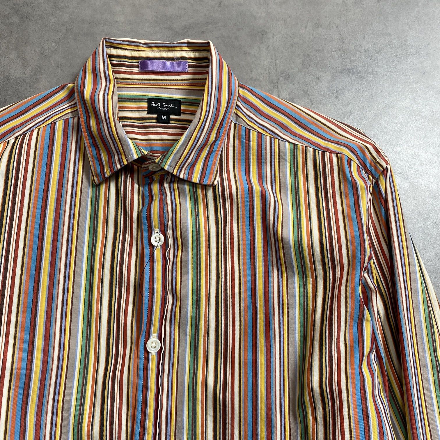 GQ5349◇Paul Smith：マルチカラーストライプ長袖シャツ◇M◇オレンジ