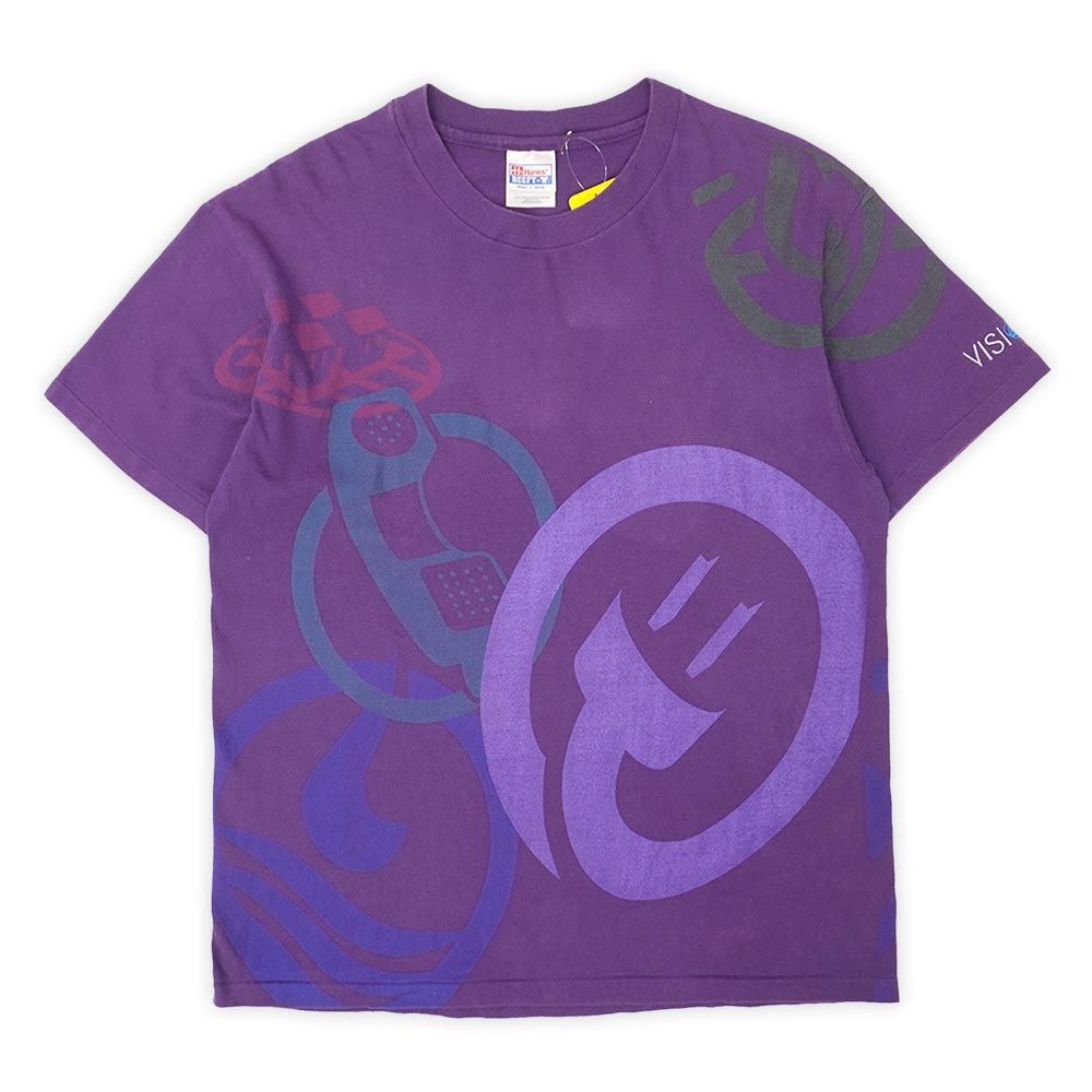 Vision Utility Service 90s 90年代 オーバープリントTシャツ USA製 アメリカ製 企業物 Hanes シングルステッチ ヴィンテージ 古着 メンズ Tシャツ カットソー パープル 紫 L【中古】