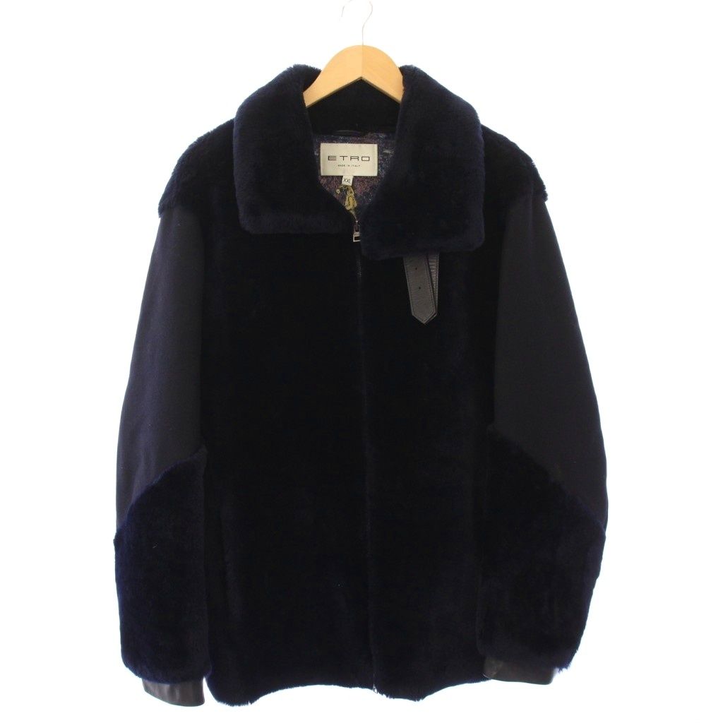 エトロ MONTONE BI ムートン切替ジャケット アウター XXL 黒 紺 エトロ ETRO GIUBBOTTO MONTONE BI ムートン切替ジャケット アウター