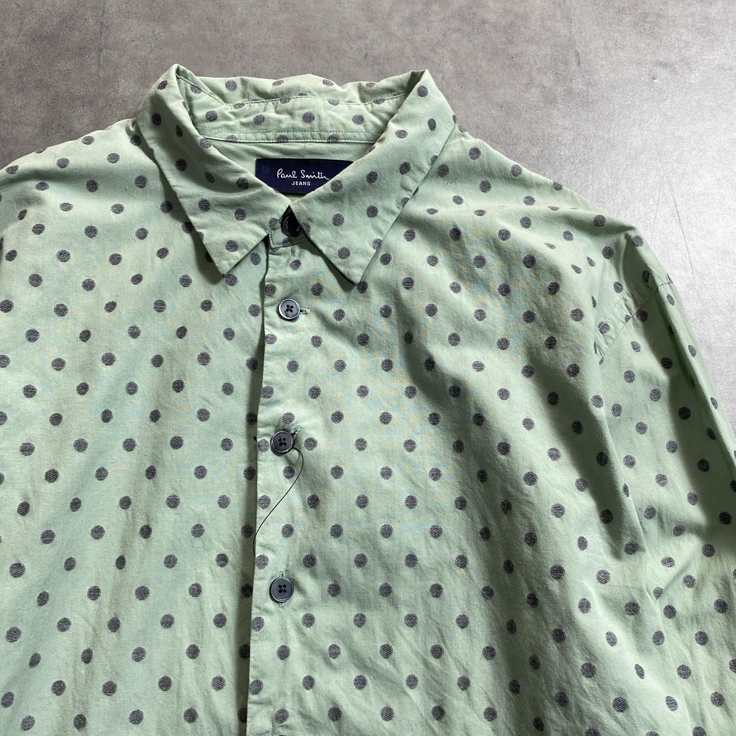 GQ5350◇Paul Smith：ドット柄長袖シャツ◇M◇グリーン系 ポールスミス