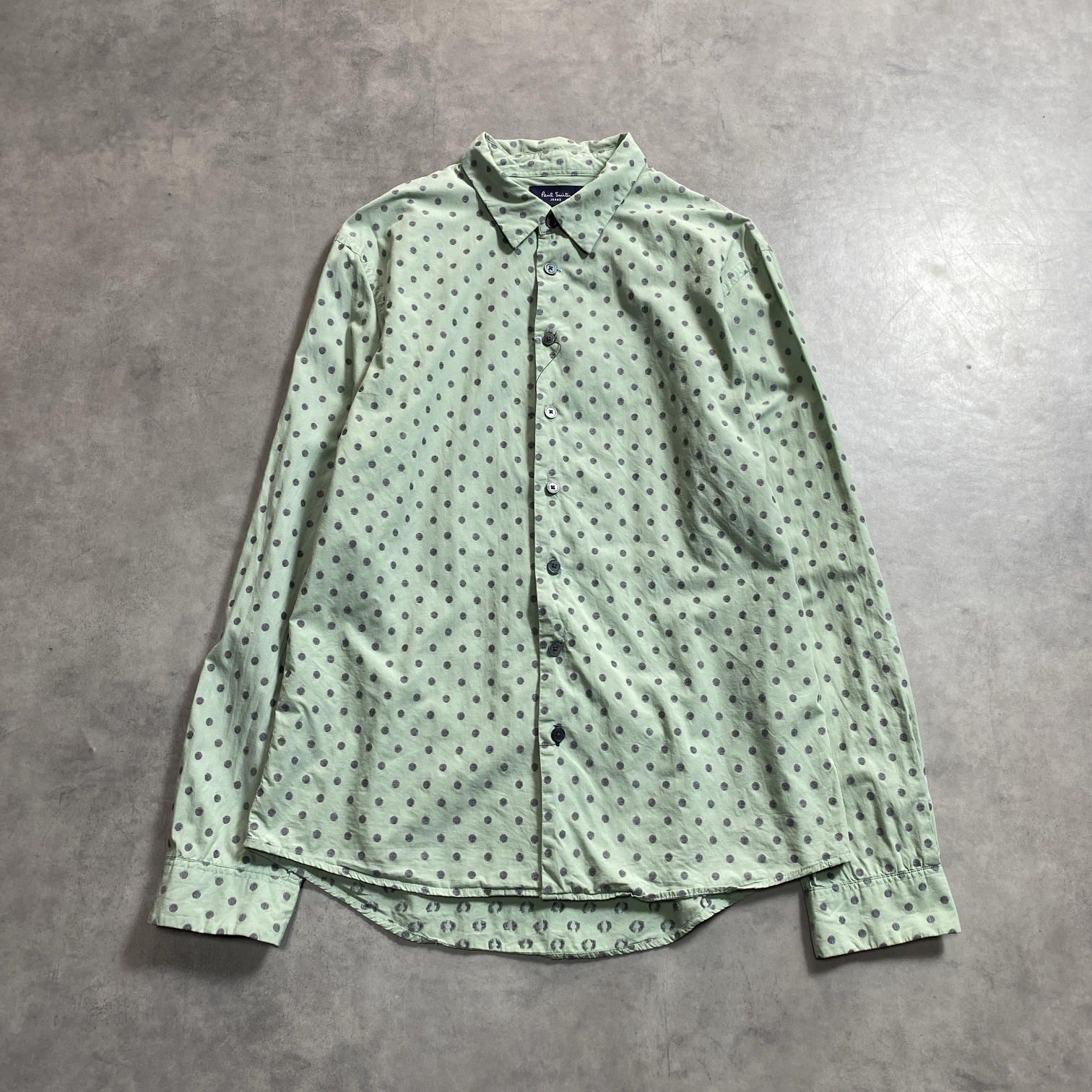 GQ5350◇Paul Smith：ドット柄長袖シャツ◇M◇グリーン系 ポールスミス