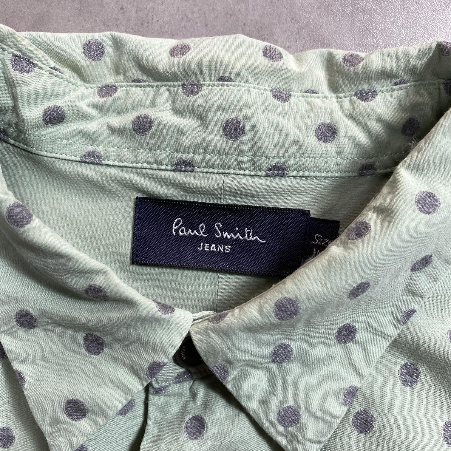 GQ5350◇Paul Smith：ドット柄長袖シャツ◇M◇グリーン系 ポールスミス