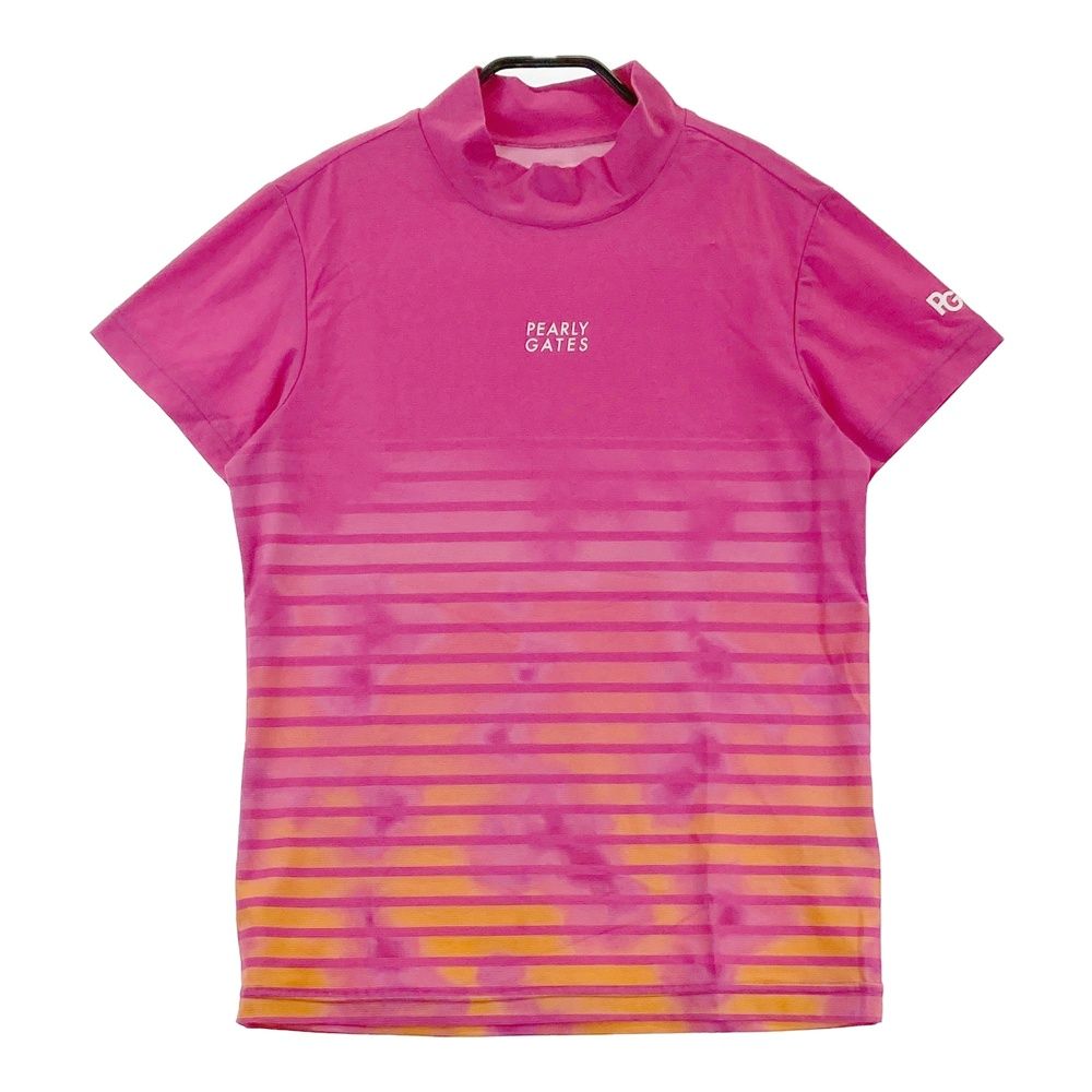 サイズ：2 PEARLY GATES パーリーゲイツ  ハイネック半袖Tシャツ 総柄 ピンク系 [240101696621] ゴルフウェア レディース ストスト サイズ：2 PEARLY GATES パーリーゲイツ ハイネック半袖Tシャツ 総柄